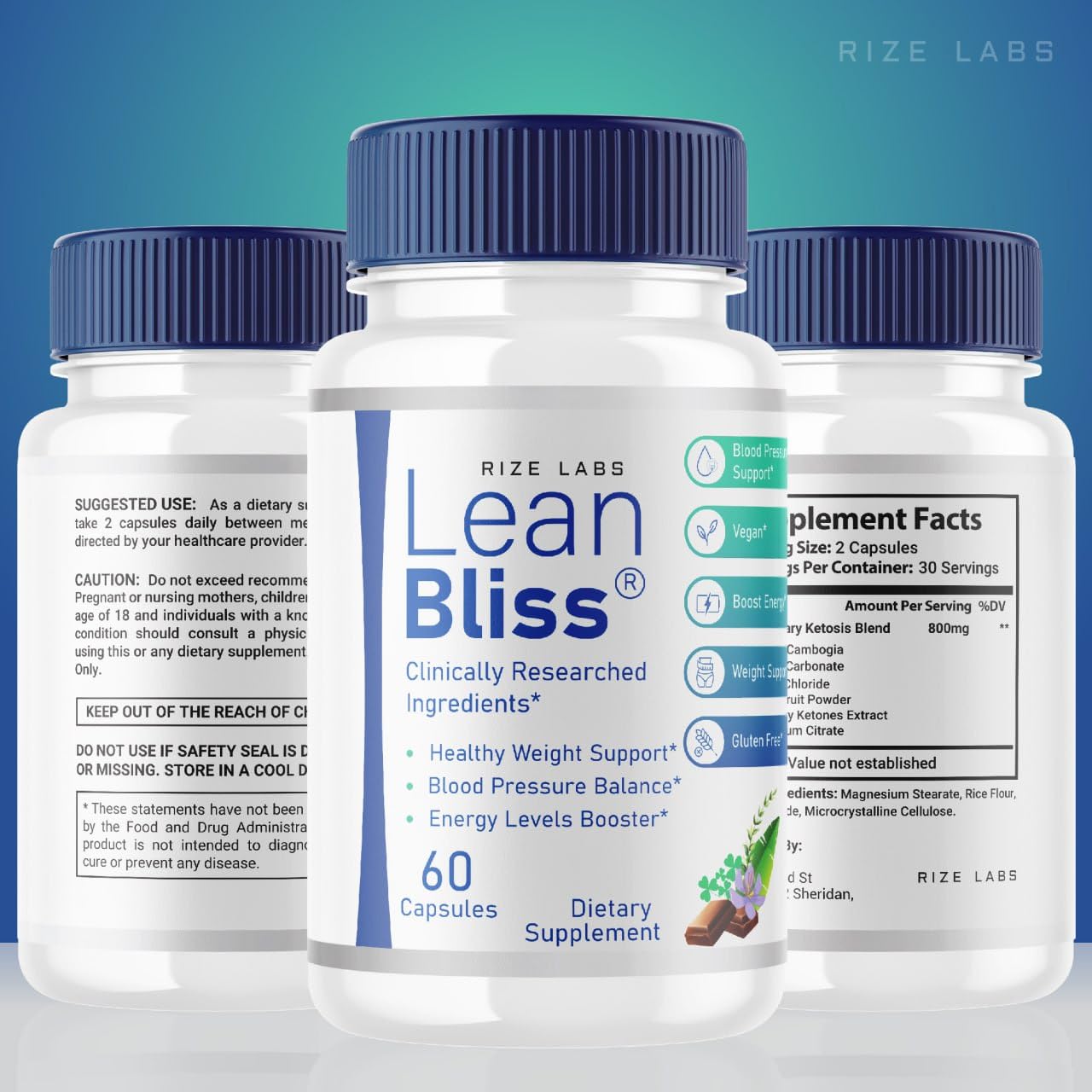 (3 Pack) Lean Bliss Weight Loss Pills, Lean Bliss Fat Burning Formula, LeanBliss Advanced rize labs