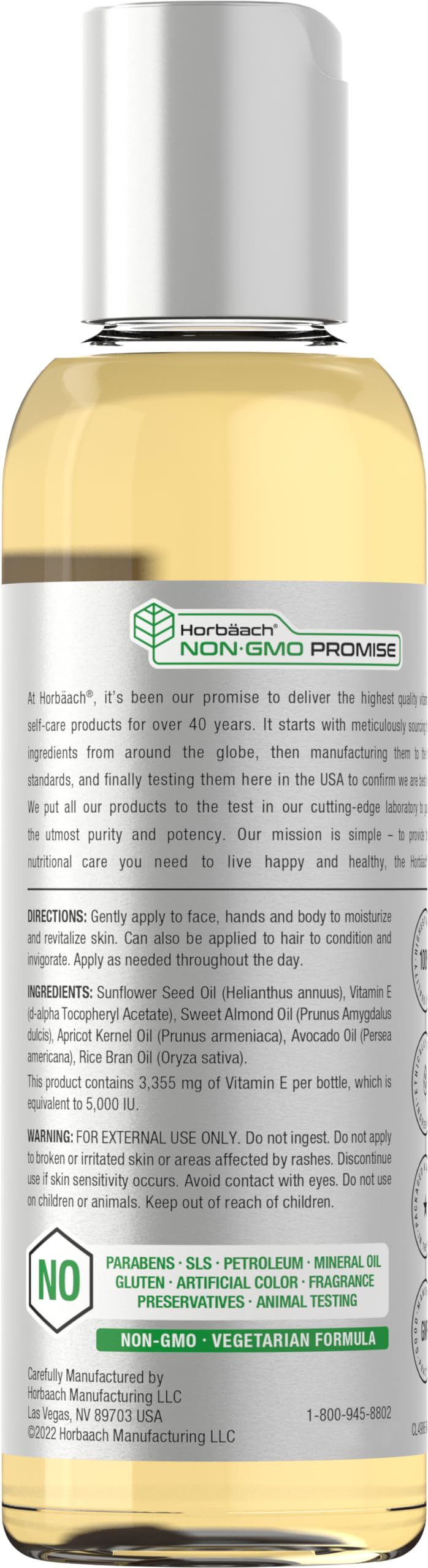 Vitamin E Oil | 5000 IU | 8 oz (2 x 4oz) Value Pack | for Skin, Hair, Face & Body | Vegetarian Horbäach