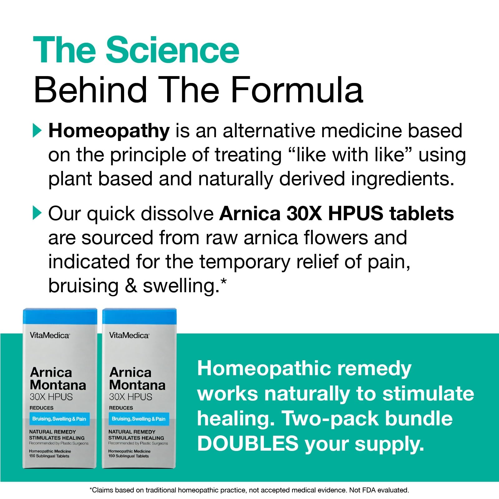 VitaMedica Arnica Montana 30X Homeopathic Tablets for Bruising Pain and Swelling | Plant Based Formula VitaMedica