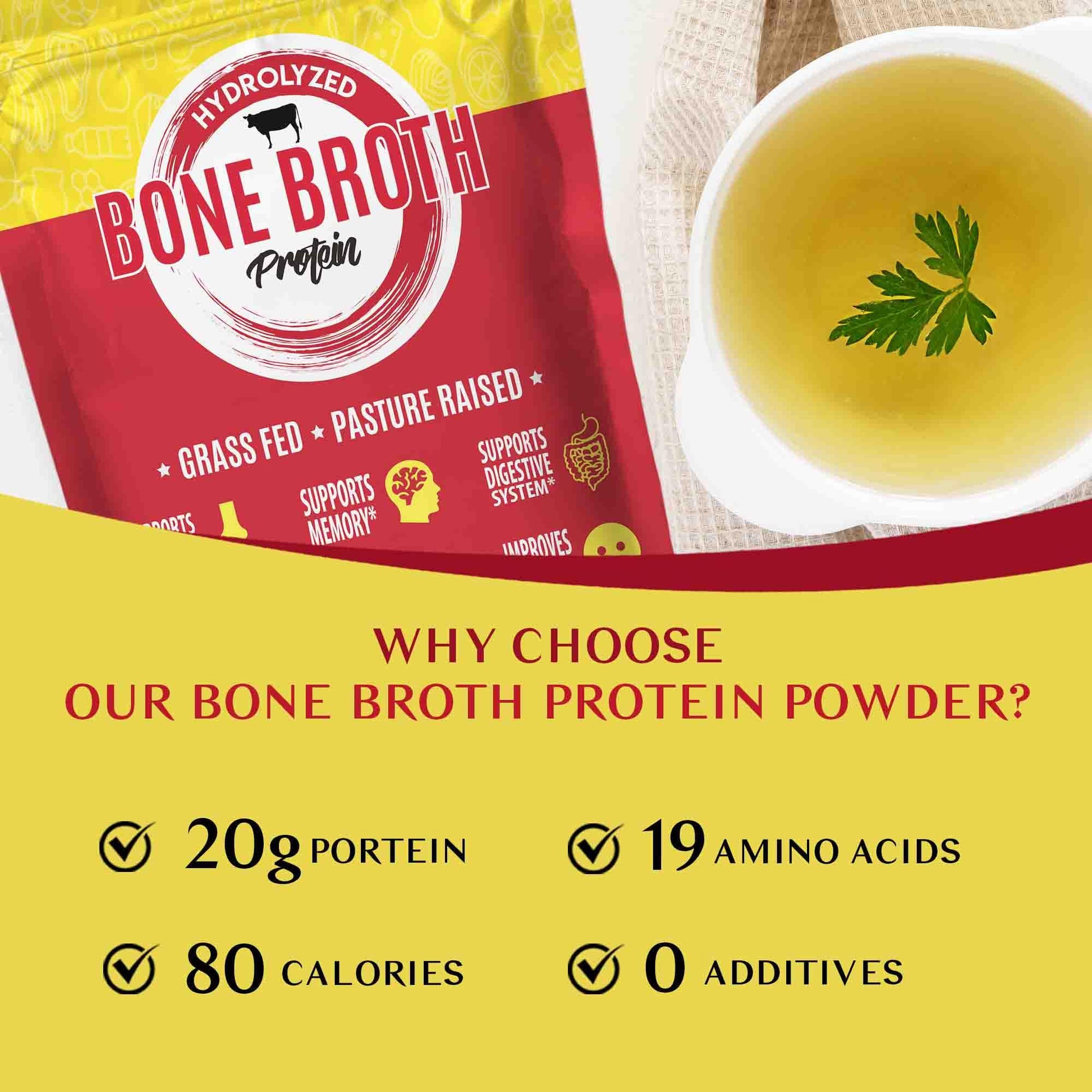 Zammex Bone Broth Packets-20g Collagen Protein-Beef Bone Broth Powder to Go-30 Travel Zammex