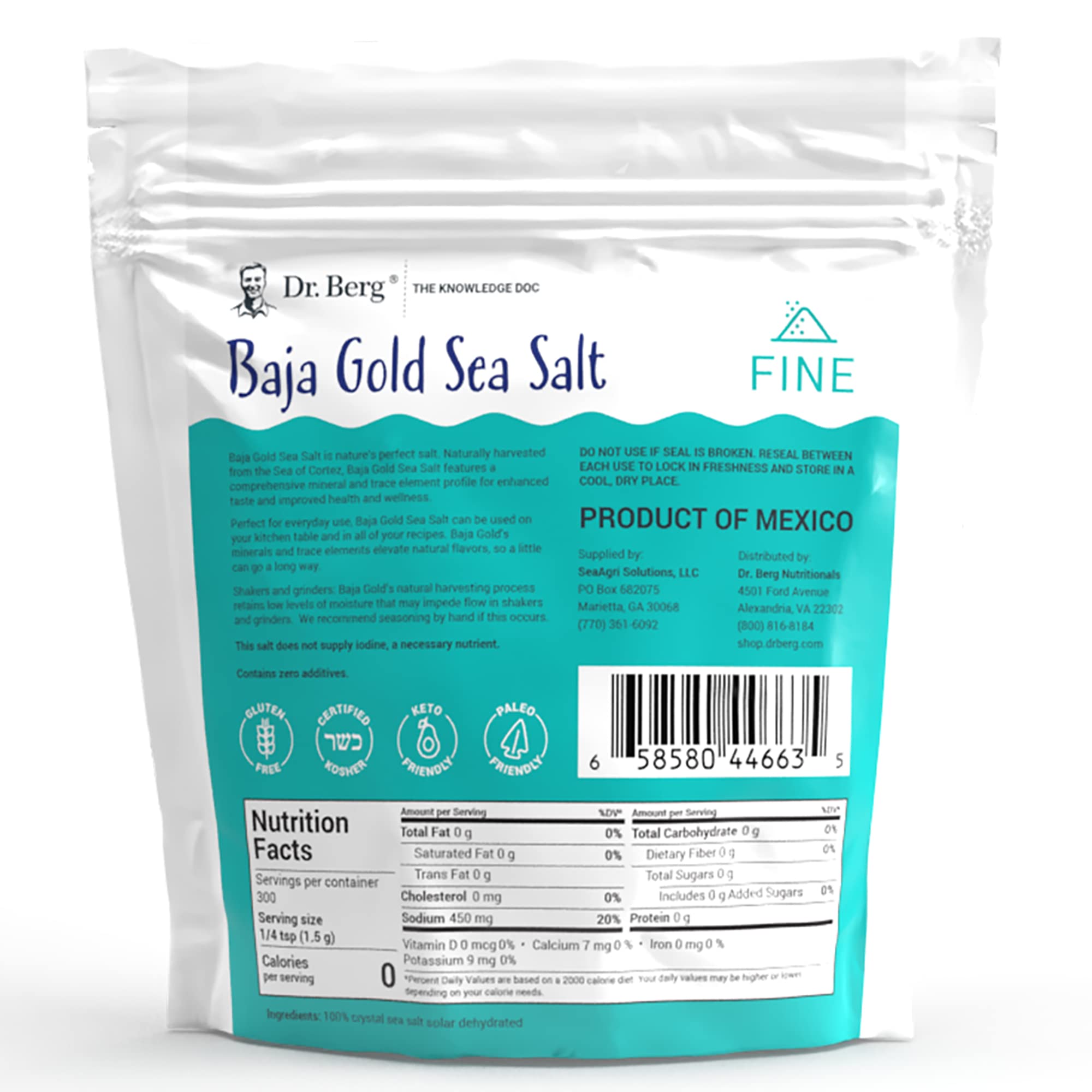 Dr. Berg's Baja Gold Sea Salt Organic - Natures Fine Sea Salt Support For Hydration Dr. Berg Nutritionals