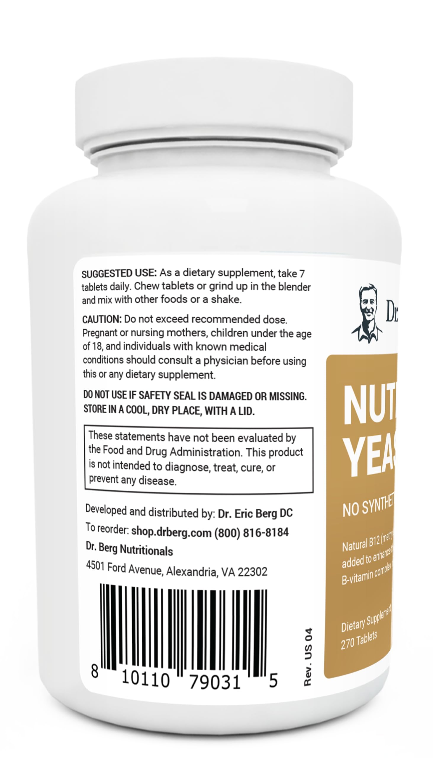 Dr. Berg Nutritional Yeast Tablets – Natural B12 Added - All 8 B Vitamin Complex – Organic Dr. Berg Nutritionals