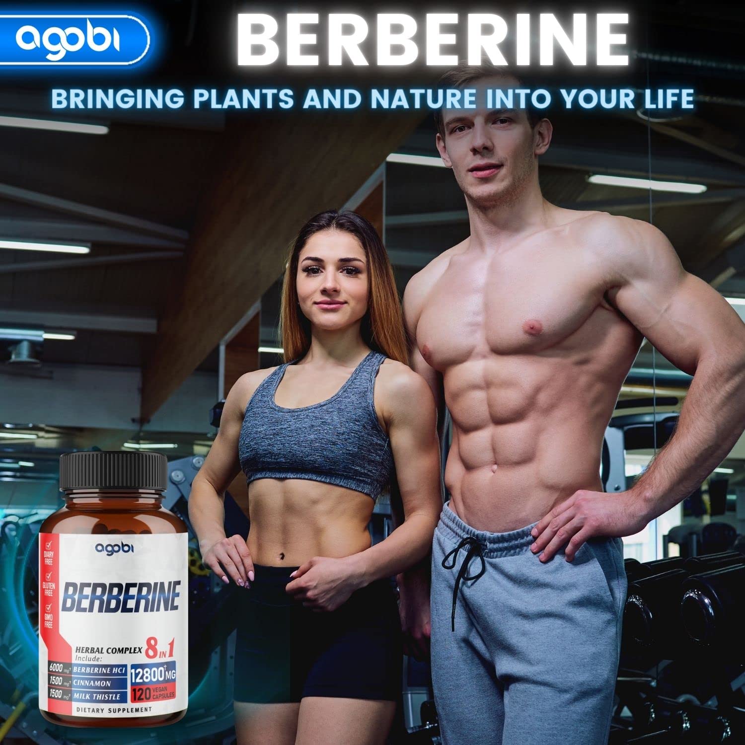 120 Capsules - Berberine Supplement 12800mg with Ceylon, Milk Thistle, Turmeric agobi