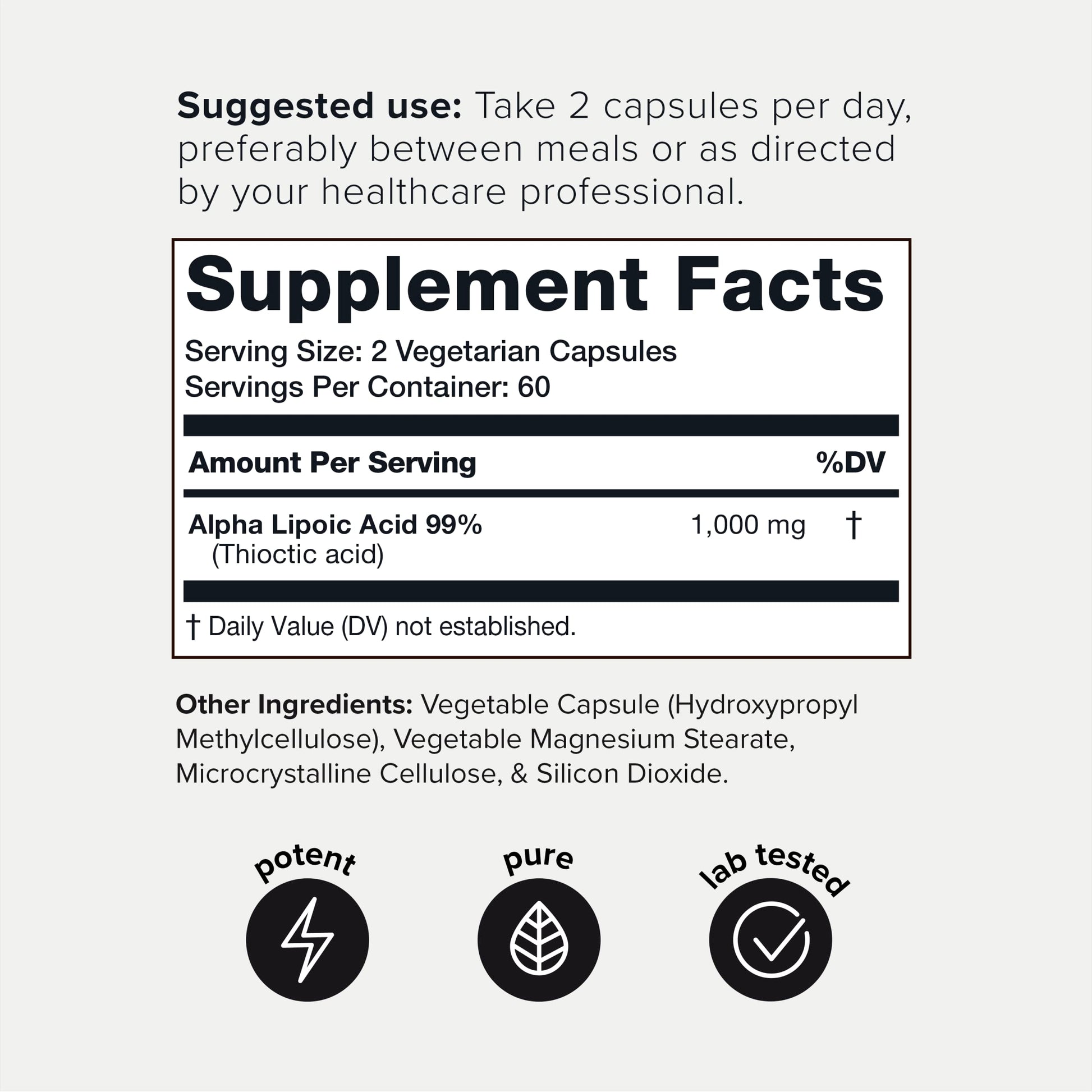 Toniiq 1000mg Ultra High Strength Alpha Lipoic Acid Capsules - Highly Purified 99%+ USP Toniiq