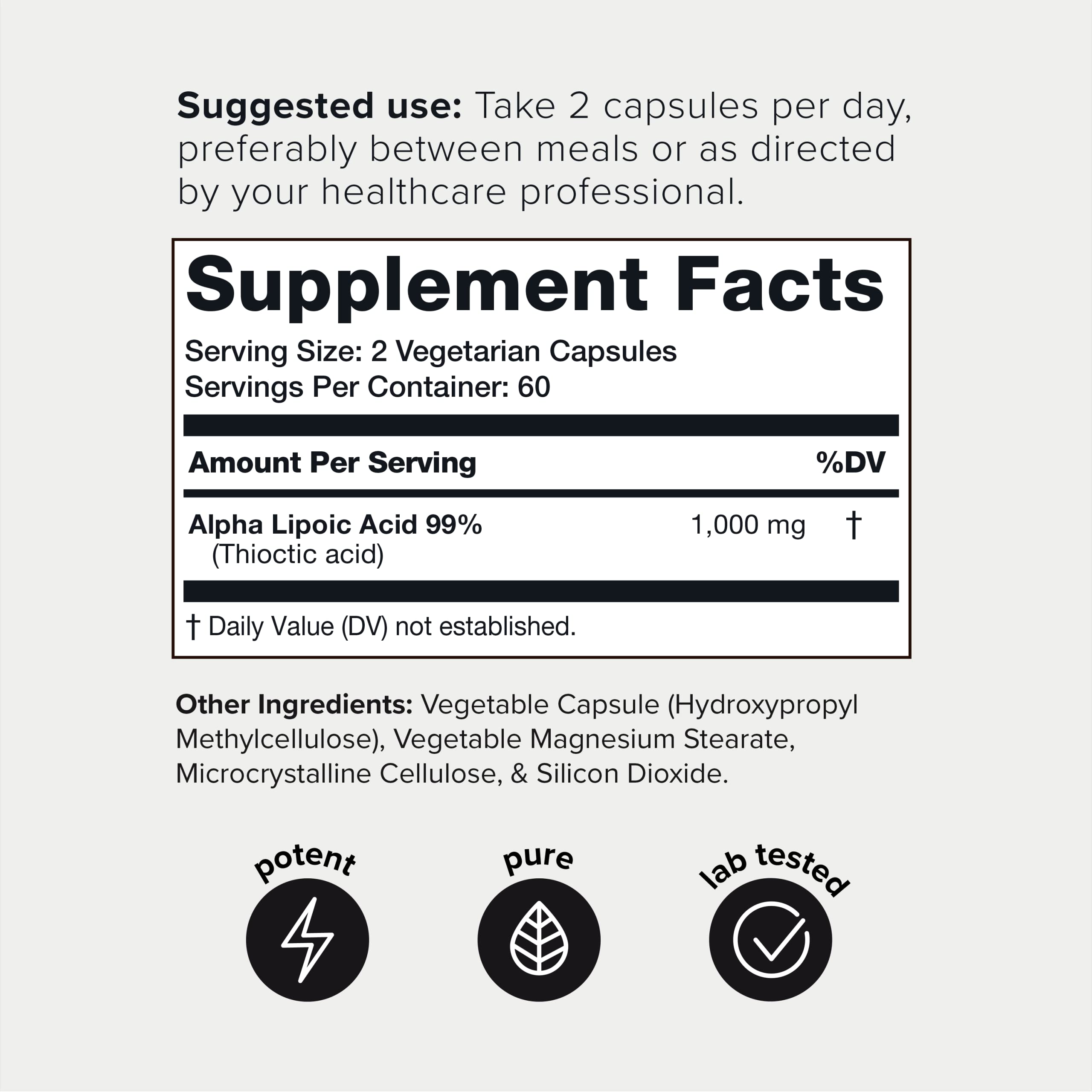 Toniiq 1000mg Ultra High Strength Alpha Lipoic Acid Capsules - Highly Purified 99%+ USP Toniiq