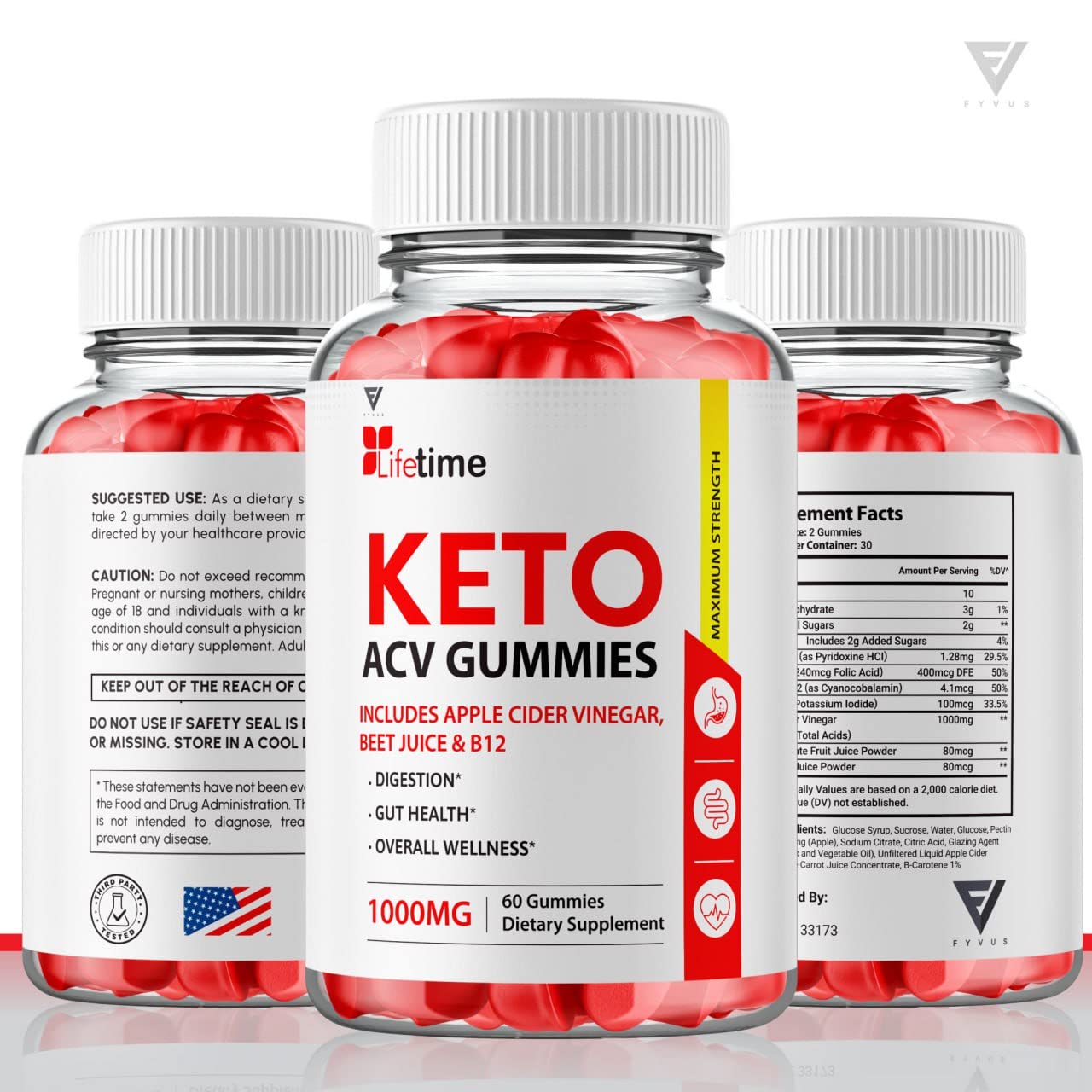 (3 Pack) Lifetime Keto Plus ACV Gummies Advanced Weight Loss AVC, Life Time Keto ACV Fyvus