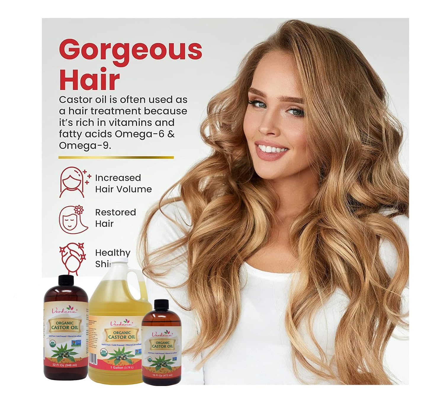 Verdana Organic Castor Oil – USDA Certified Organic – Cold Pressed, Unrefined, 100% Pure and Hexane Verdana