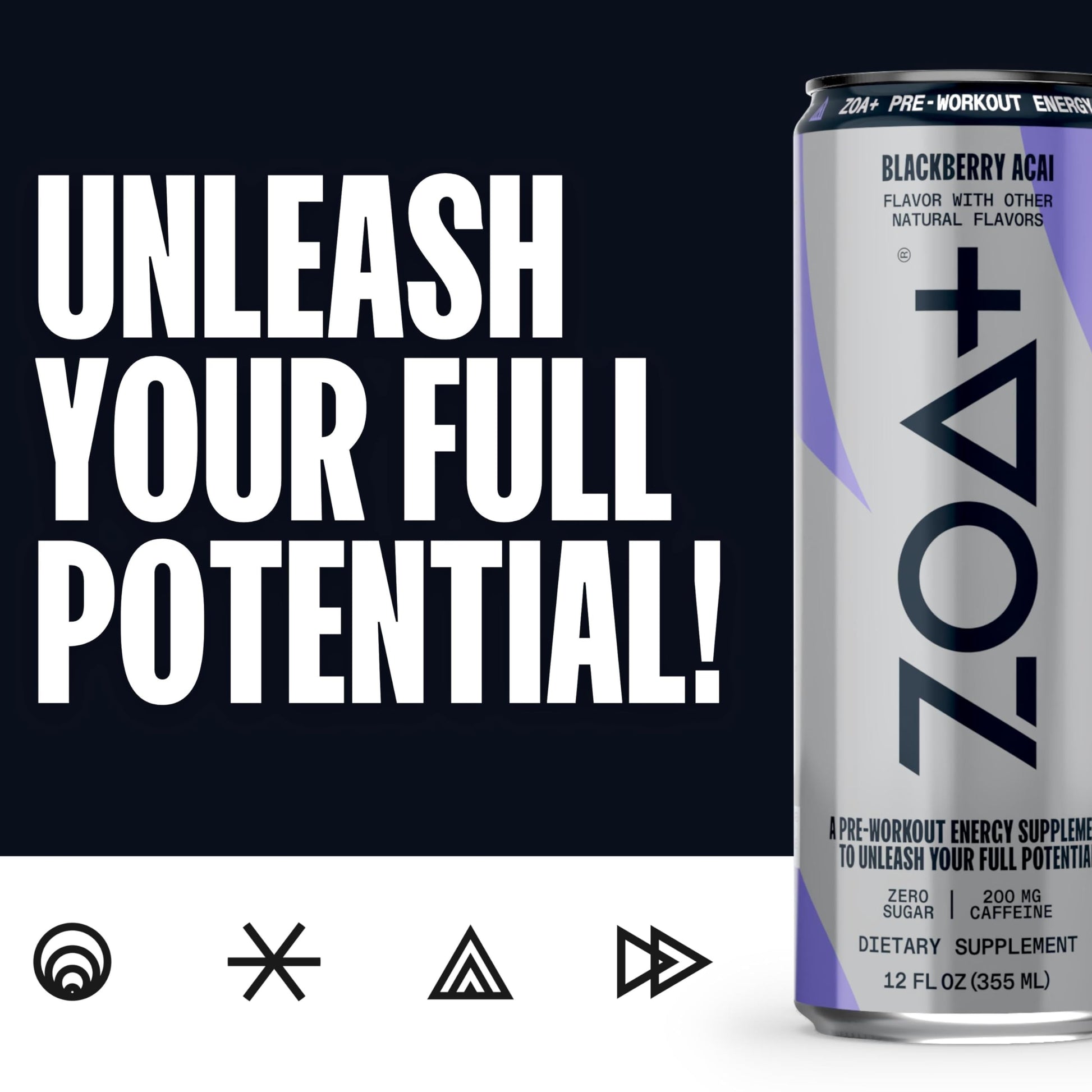 ZOA Plus Sugar-Free Pre-Workout Drink, Ready to Drink with Nitric Oxide, Vitamin B, C and D ZOA