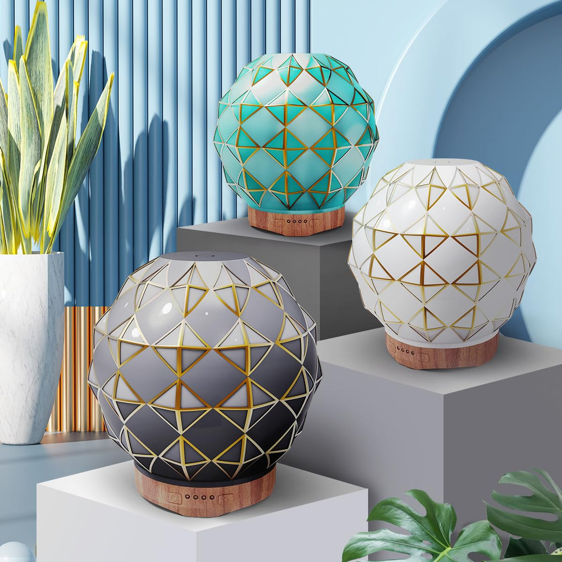 Youenkity Essential Oil Diffuser, Glass Ultrasonic Aromatherapy Diffuser with 7 Color LED Lights