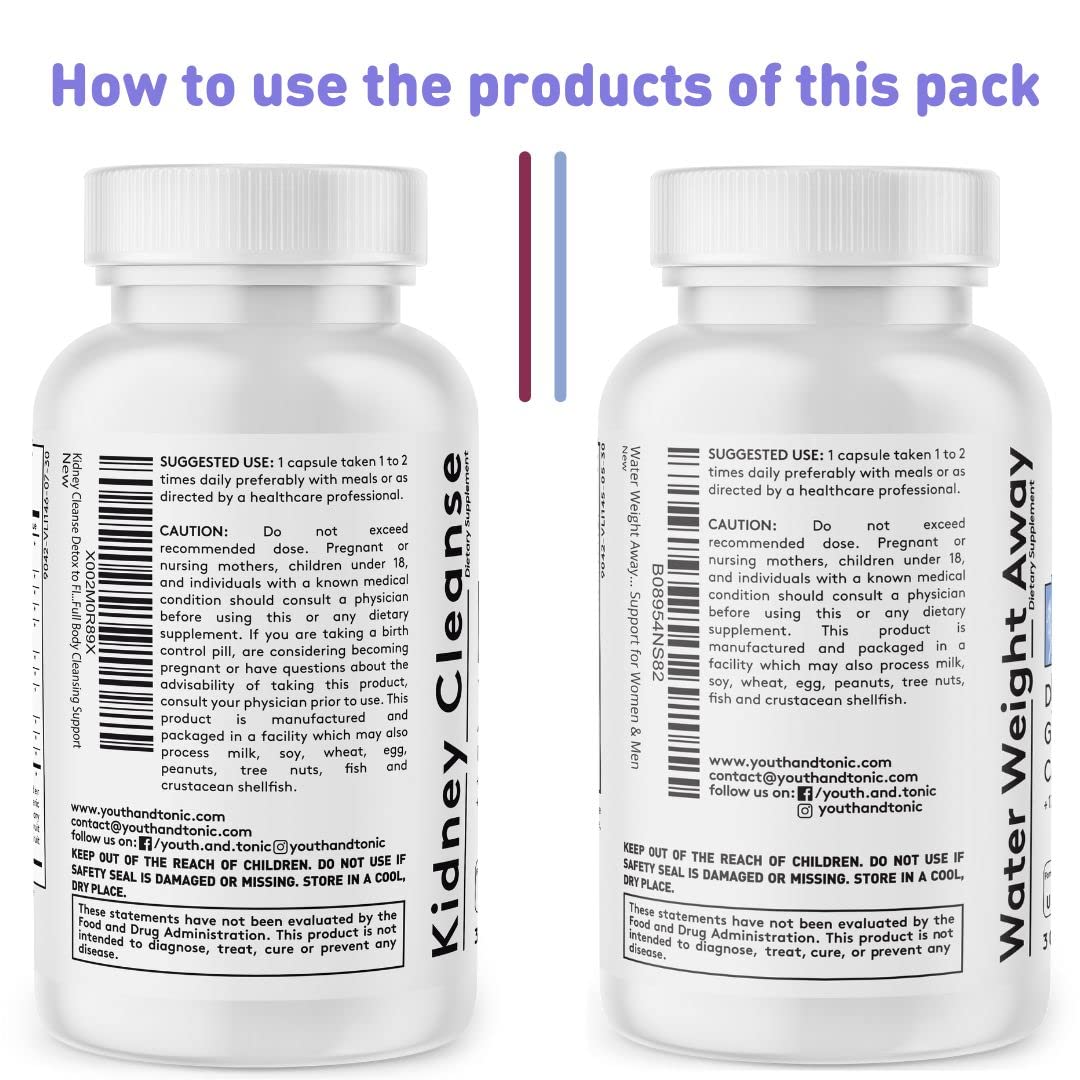 Youth & Tonic Daily Water Retention Pills for Kidney Cleanse Swelling and Excess Body Fluid