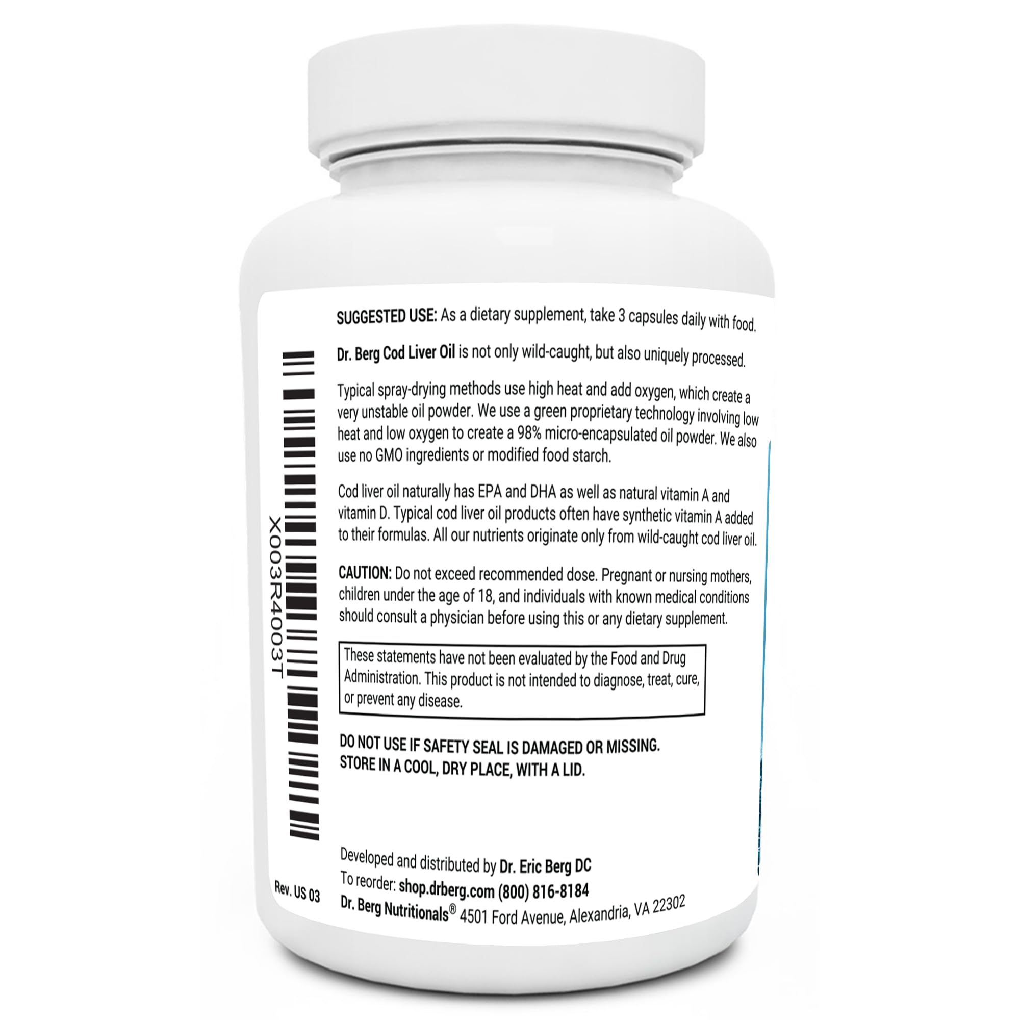 Dr. Berg Cod Liver Oil Capsules - New Formula Without OxBile - Rich in Omega-3 Fatty Dr. Berg Nutritionals