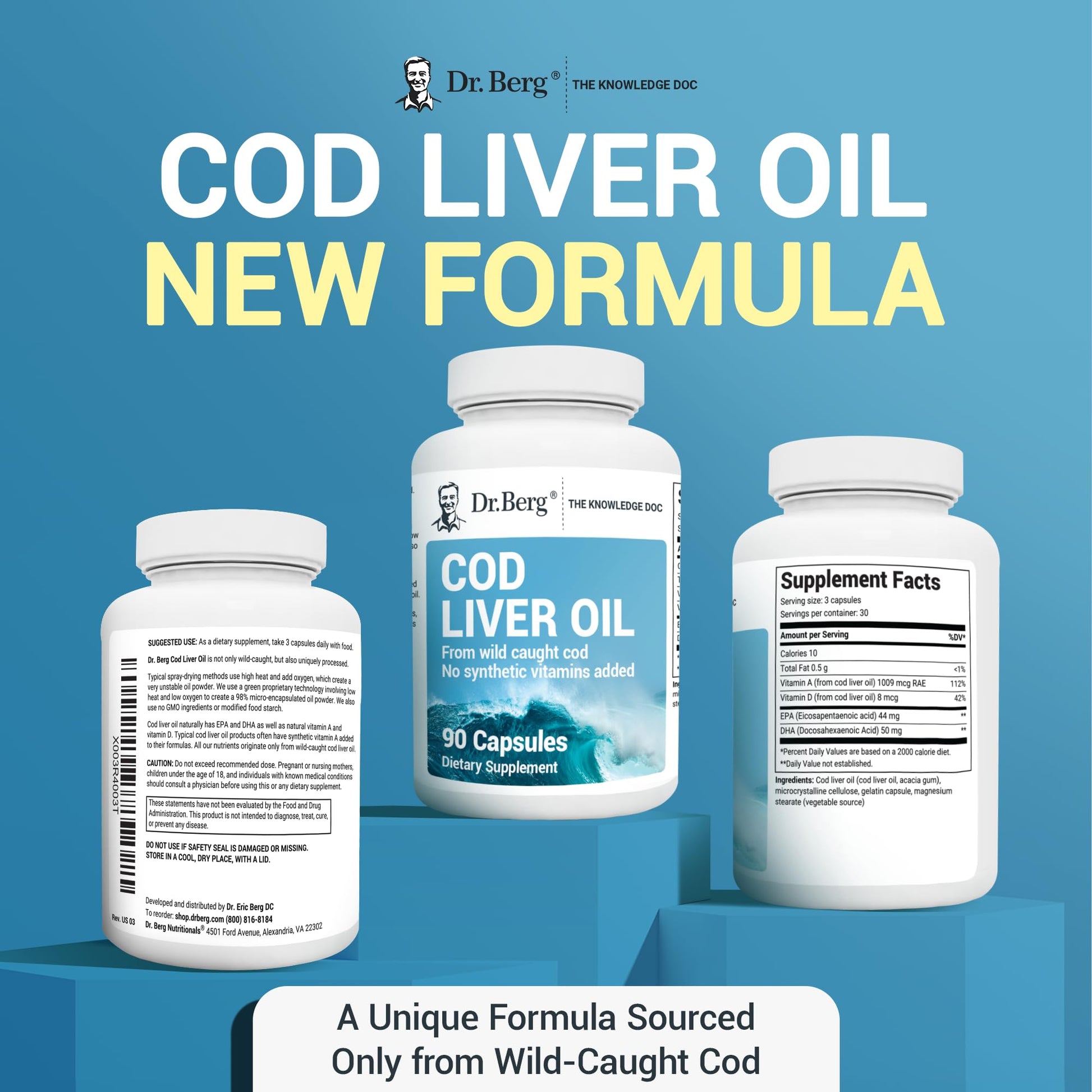 Dr. Berg Cod Liver Oil Capsules - New Formula Without OxBile - Rich in Omega-3 Fatty Dr. Berg Nutritionals