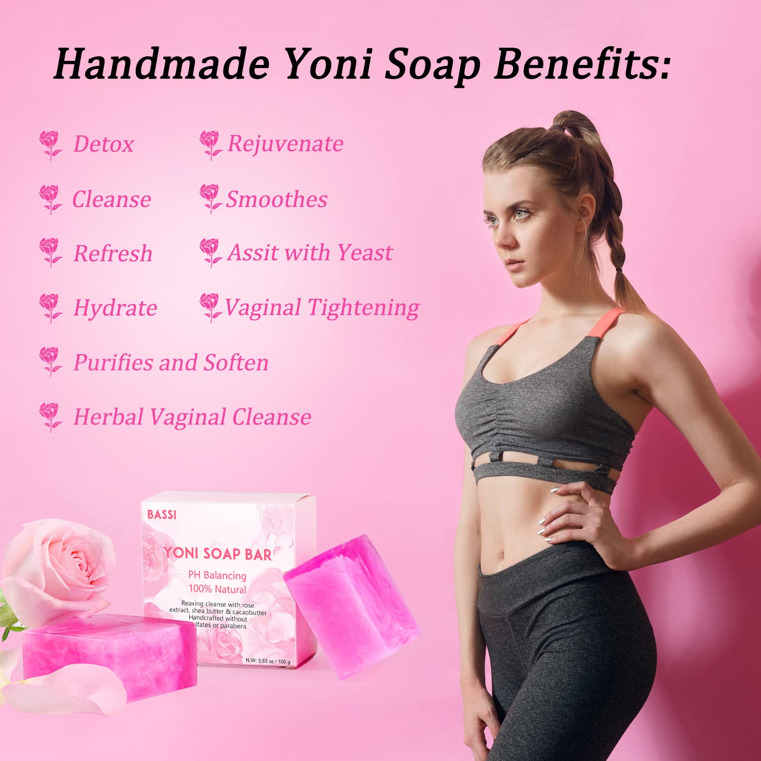 Yoni Soap Bars Vaginal Wash 2 PCS, 100% Natural Organic Yoni Bar Soap for Women Ph Balance Yoni BASSI