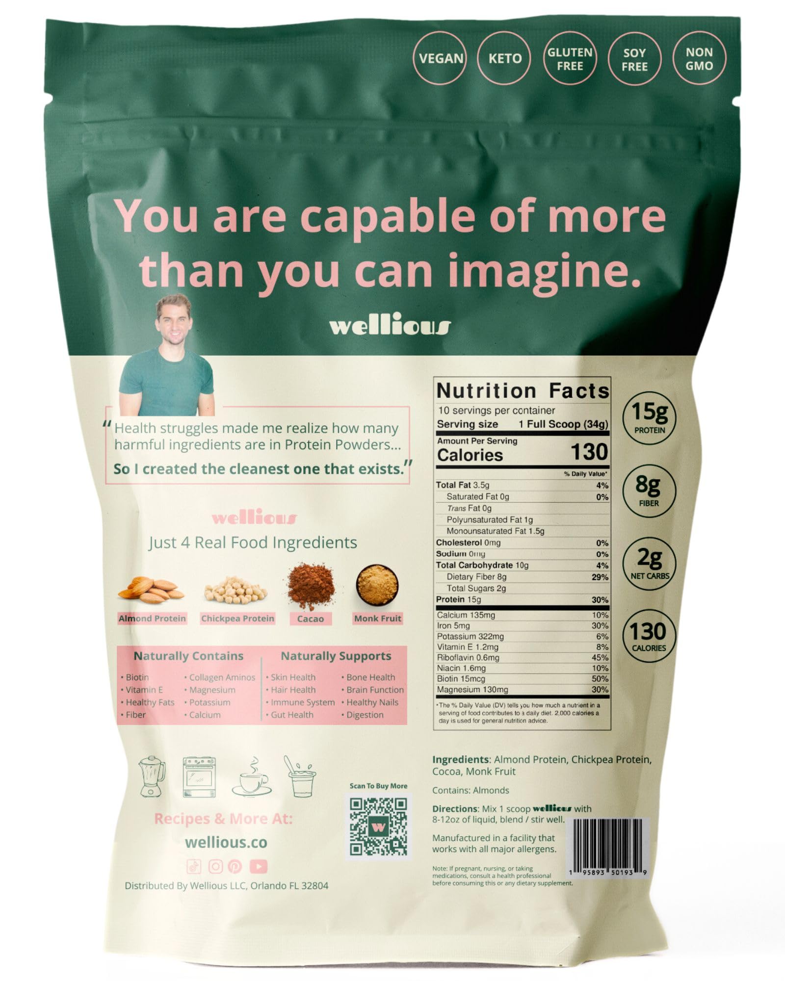 wellious – Clean Vegan Protein Powder – for Gut Health, Plant Based, Keto Friendly, No Sodium wellious