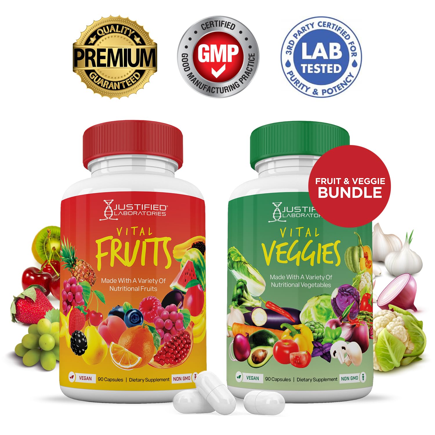(20 Pack) Vital Fruits and Veggies Supplement Whole Food Red & Green Superfoods Justified Laboratories