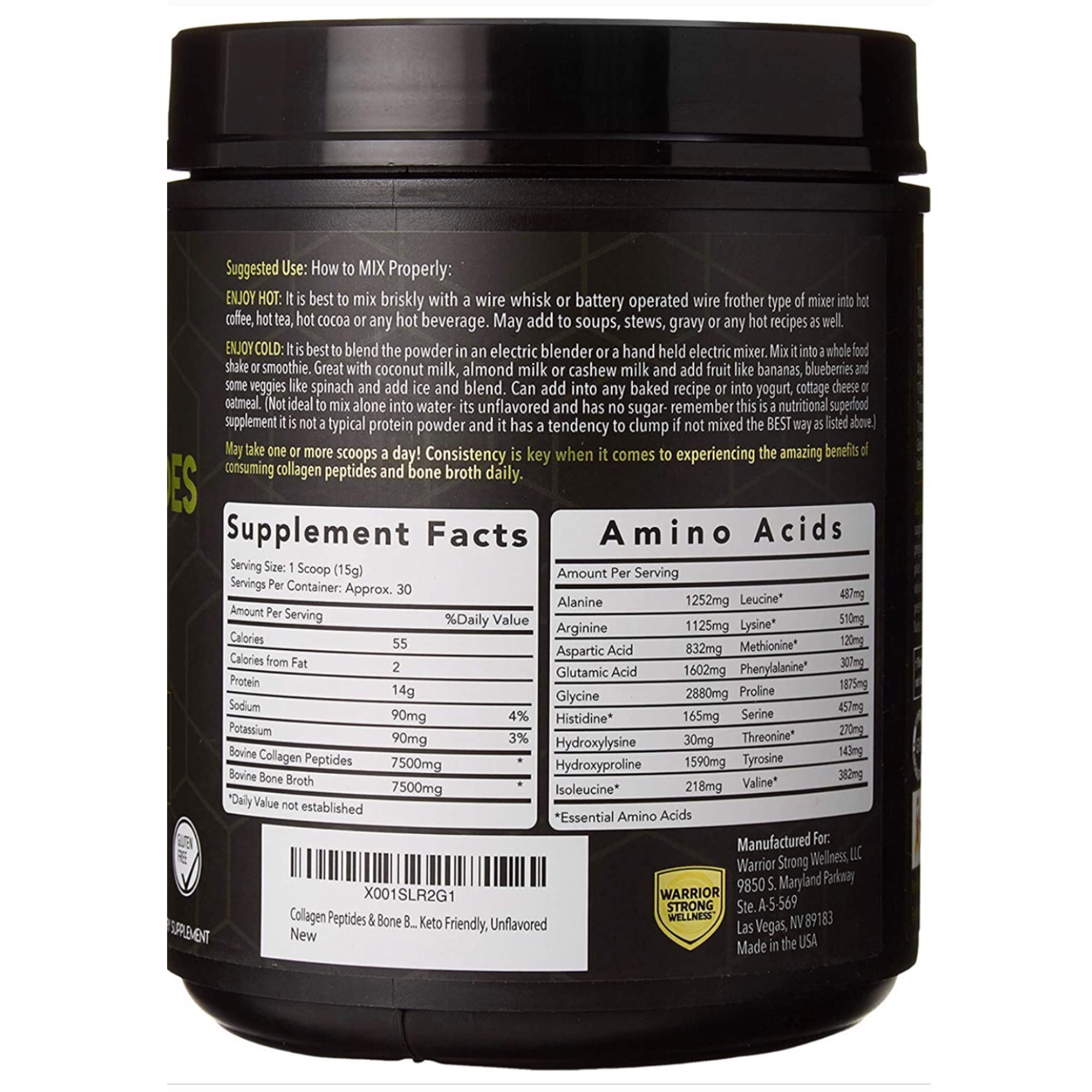 Warrior Strong Wellness Premium Collagen Peptides Bone Broth: Grass Fed Hydrolyzed Warrior Strong Wellness