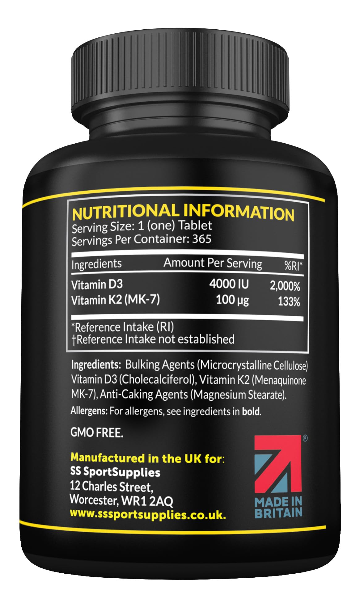 Vitamin D3 K2 High Strength Tablets - 365 Micro Tablets - Vitamin d3 4000 iu and k2 SS Sport Supplies