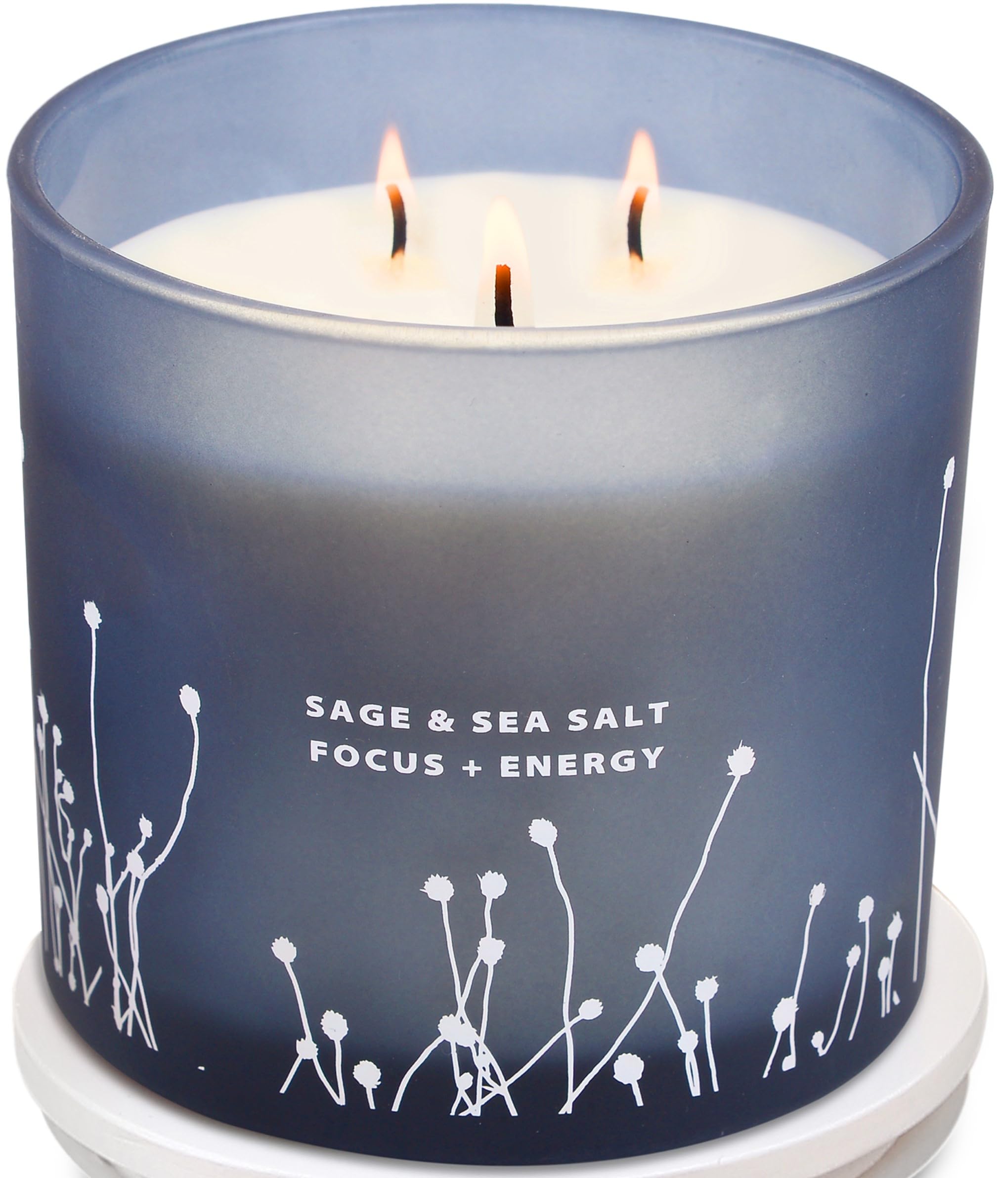White Sage Sea Salt 3 Wick Candle 14.5 oz | Sage Candles for Cleansing House | Large Soy Candles