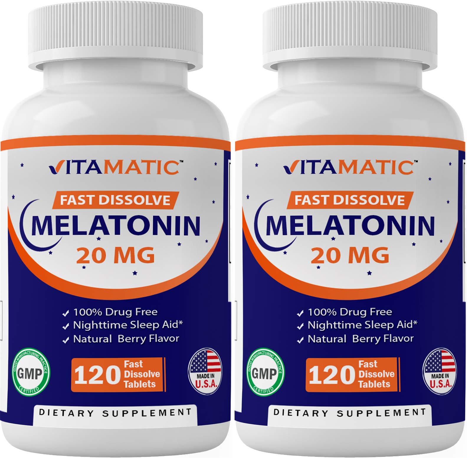 Vitamatic 2 Pack Melatonin 20mg Fast Dissolve 120 Tablets - Natural Berry Vitamatic