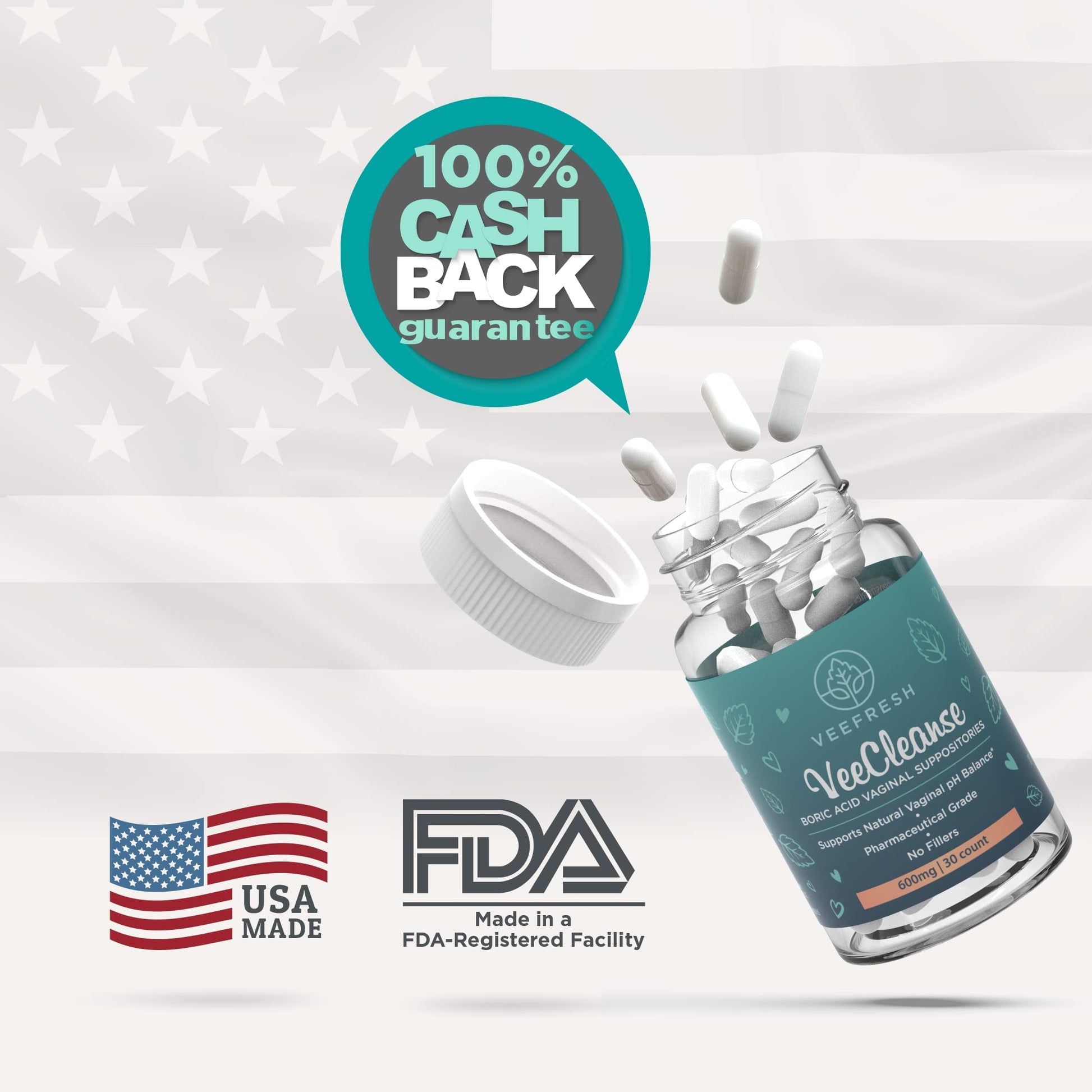 VeeFresh - VeeCleanse Boric Acid Vaginal Suppositories - Vaginal pH Balance Suppositories VeeFresh