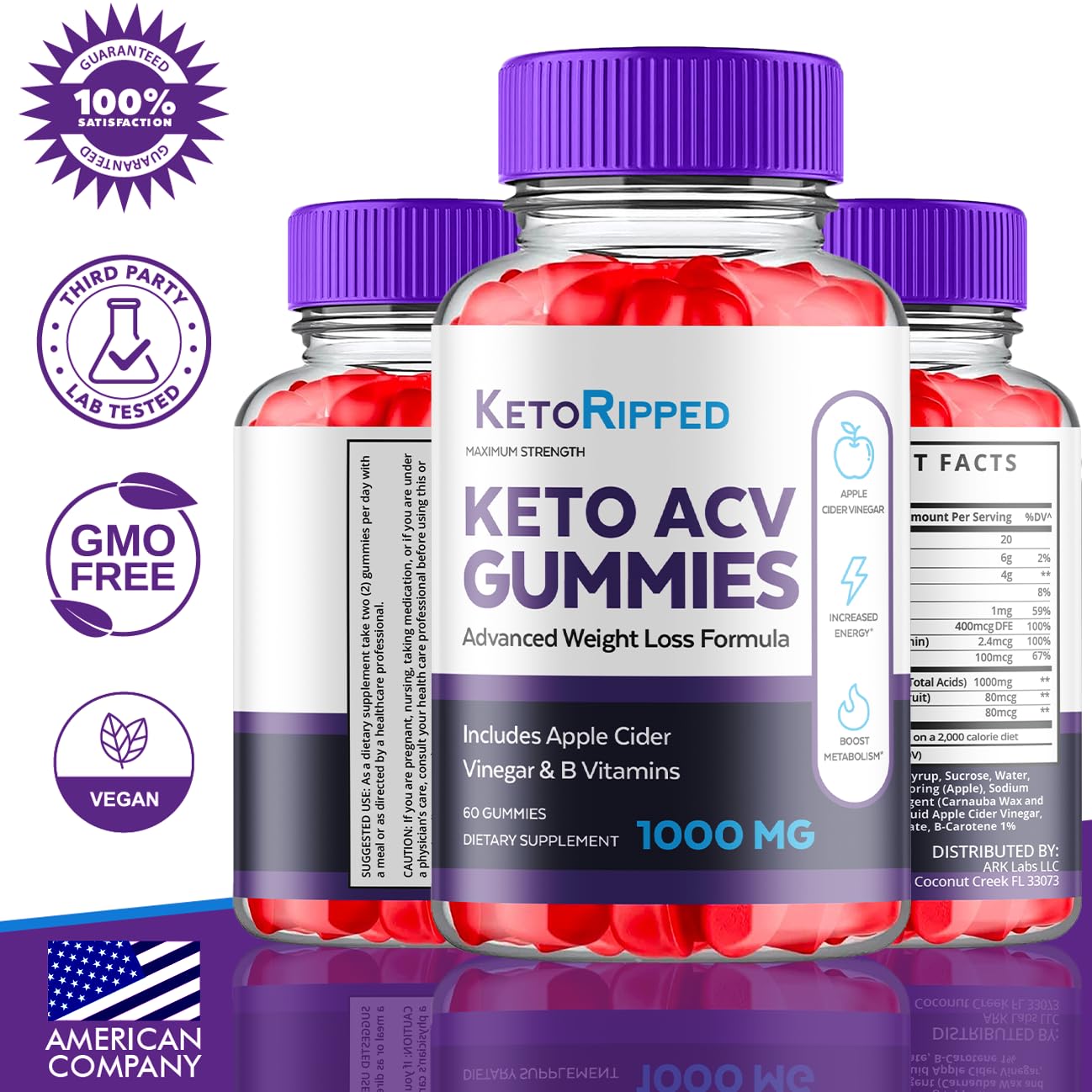 (5 Pack) Keto Ripped ACV Gummies, Keto Ripped ACV Gummies Advanced Weight Loss 1000MG Ark Labs