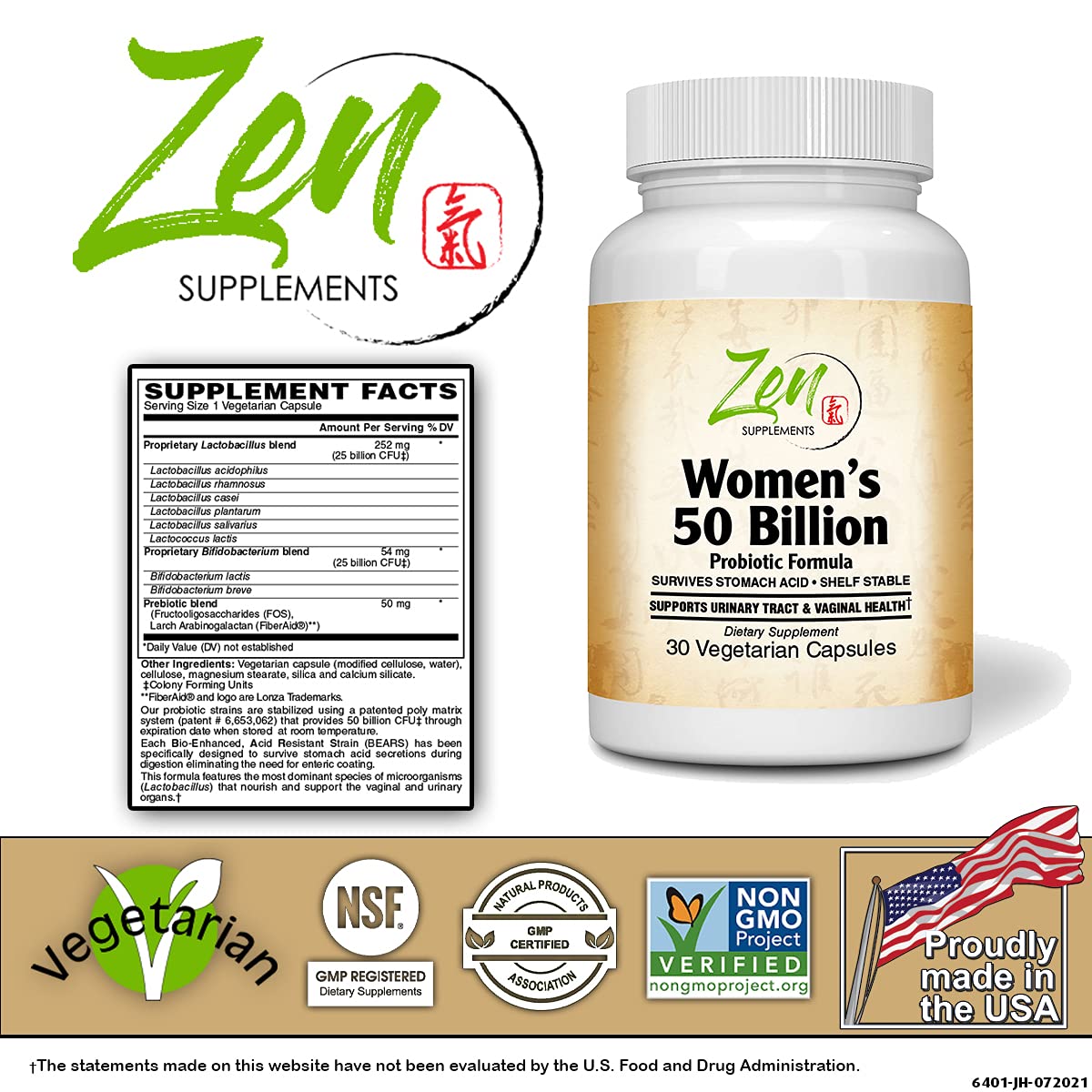 Zen Supplements - Womens 50 Billion Probiotic Formula - Supports Urinary and Vaginal Health Zen Supplements