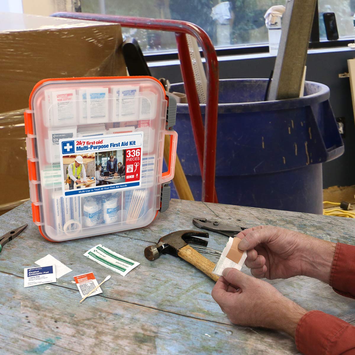 336 Piece First Aid Kit, Plastic Case 24/7 First Aid