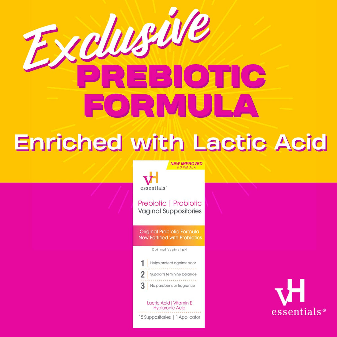 vH essentials Prebiotic PH Balanced Vaginal SuppositoriesBox, Original Version, 15 Count