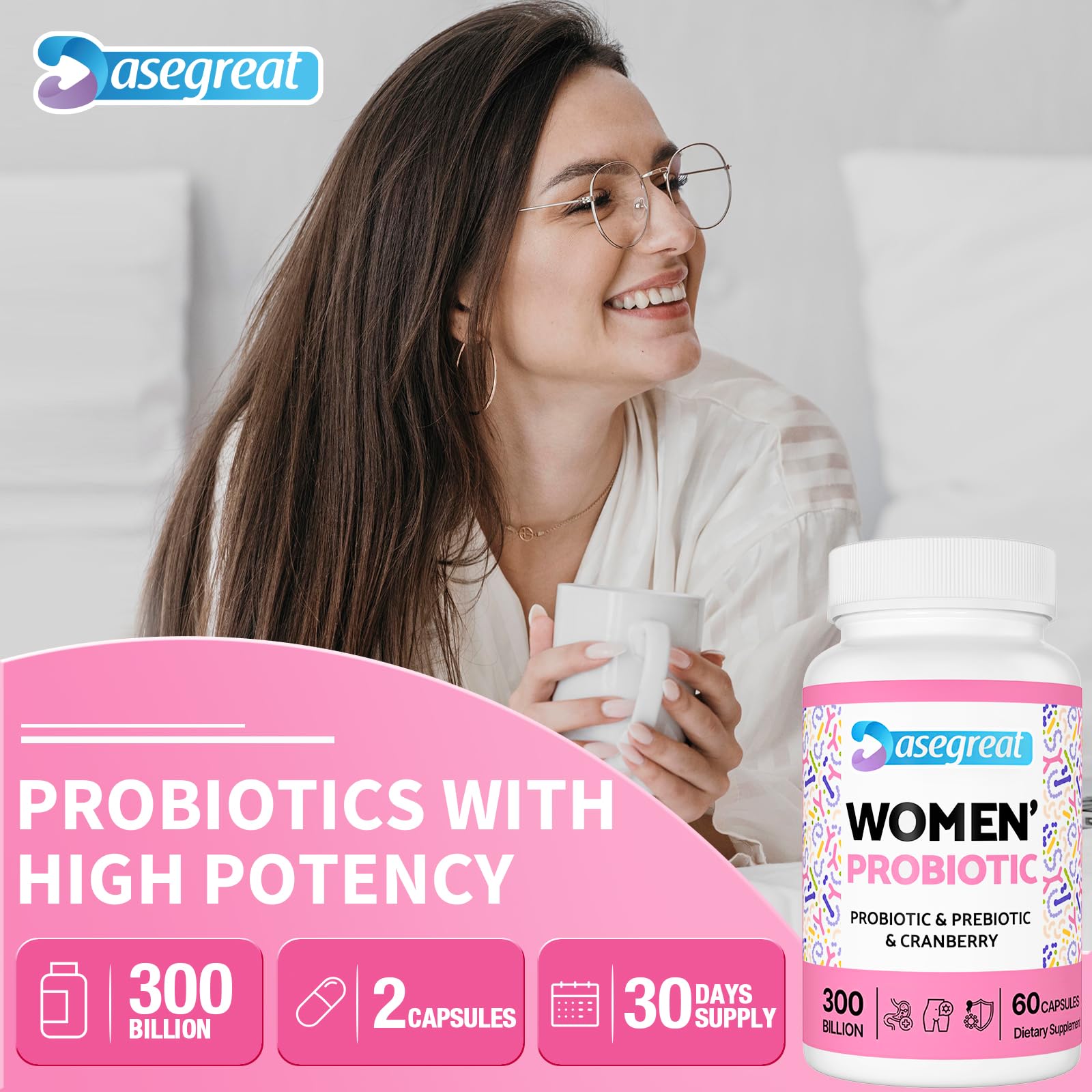 300 Billion CFUs Probiotics for Women,12 Strains Probiotics with Prebiotic Cranberry Heafetine