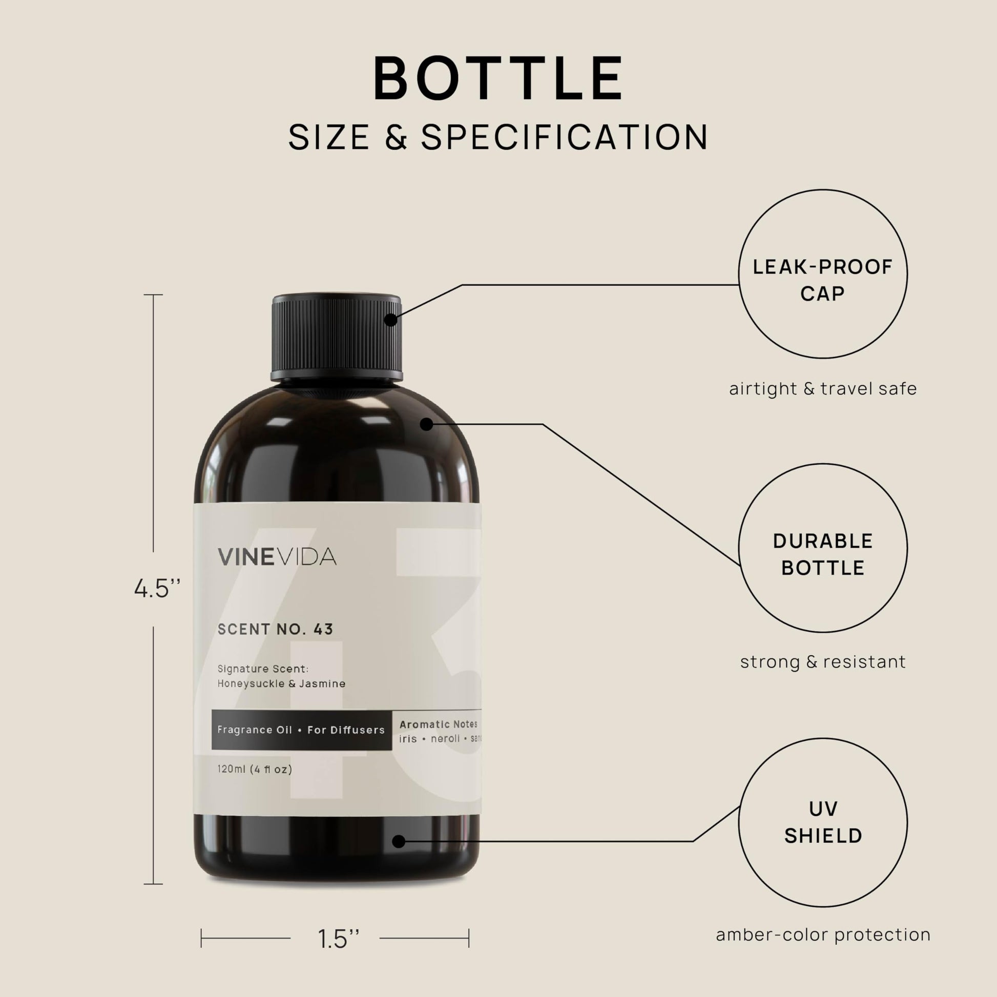 VINEVIDA [4 Fl Oz] Honeysuckle & Jasmine Fragrance Oil for Cold Air Diffusers, Essential Oils VINEVIDA