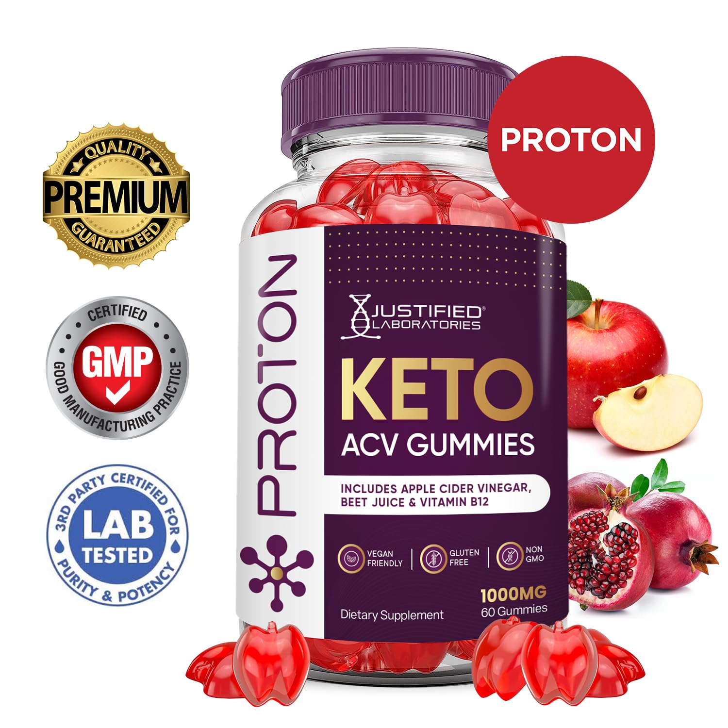 (2 Pack) Proton Protein Keto ACV Gummies Advanced Formula 1000MG Proton Keto Justified Laboratories