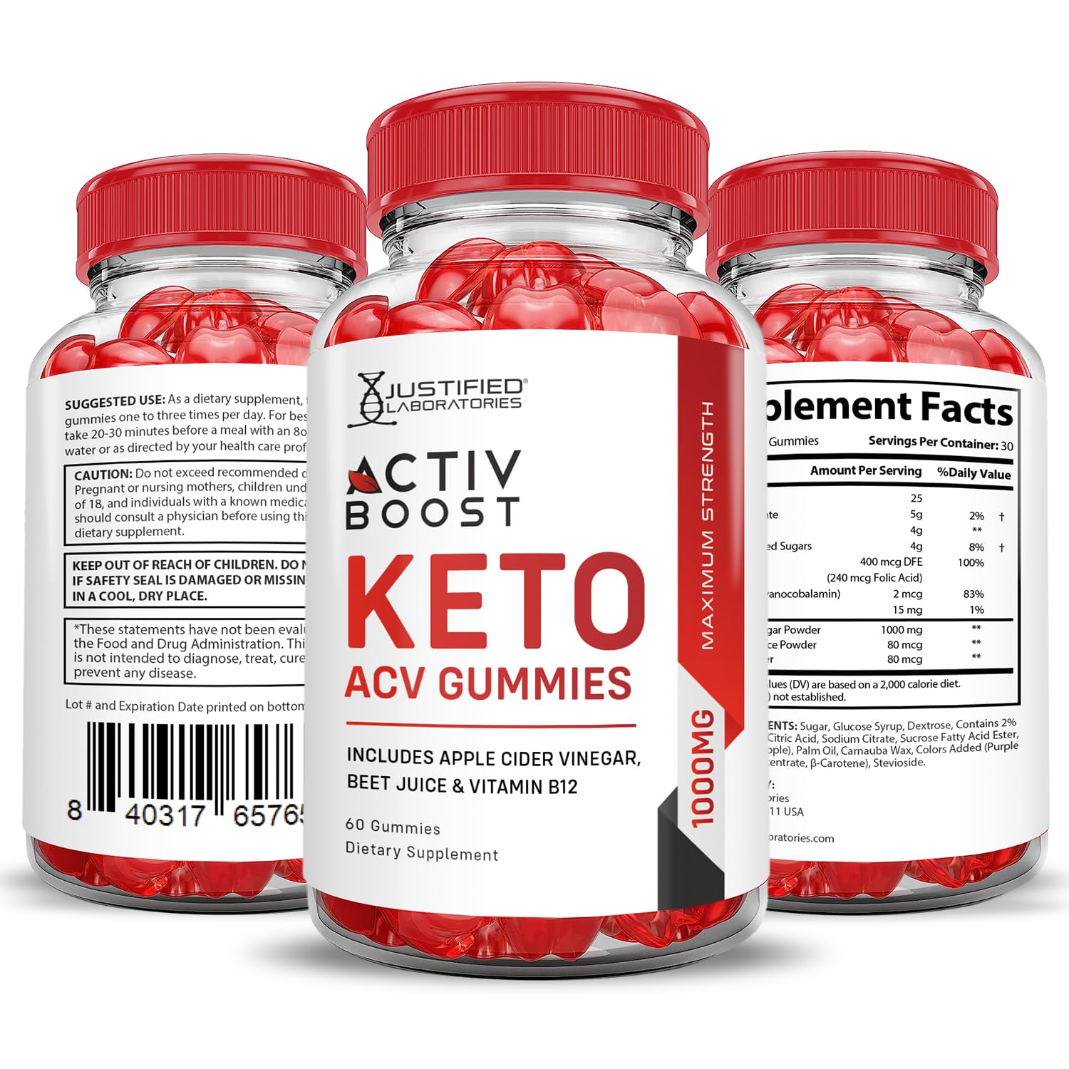 (3 Pack) Activboost Keto ACV Gummies Advanced Formula 1000MG Active Boost Justified Laboratories
