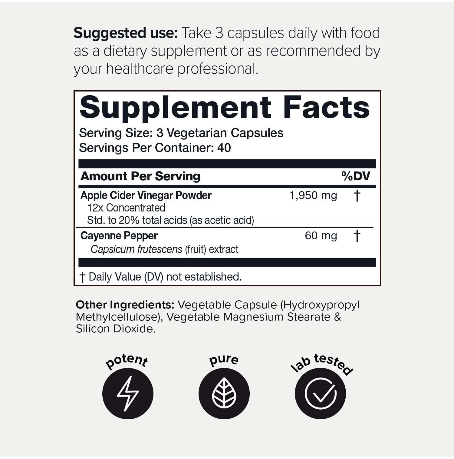 Toniiq 20% Acetic Acid Ultra High Strength Non-GMO Apple Cider Vinegar Capsules Toniiq