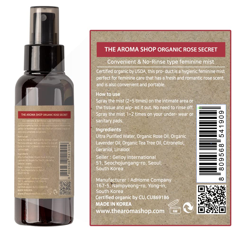 [USDA] TheAromaShop Organic Rose Secret- Natural feminine Spray,Intimate Care