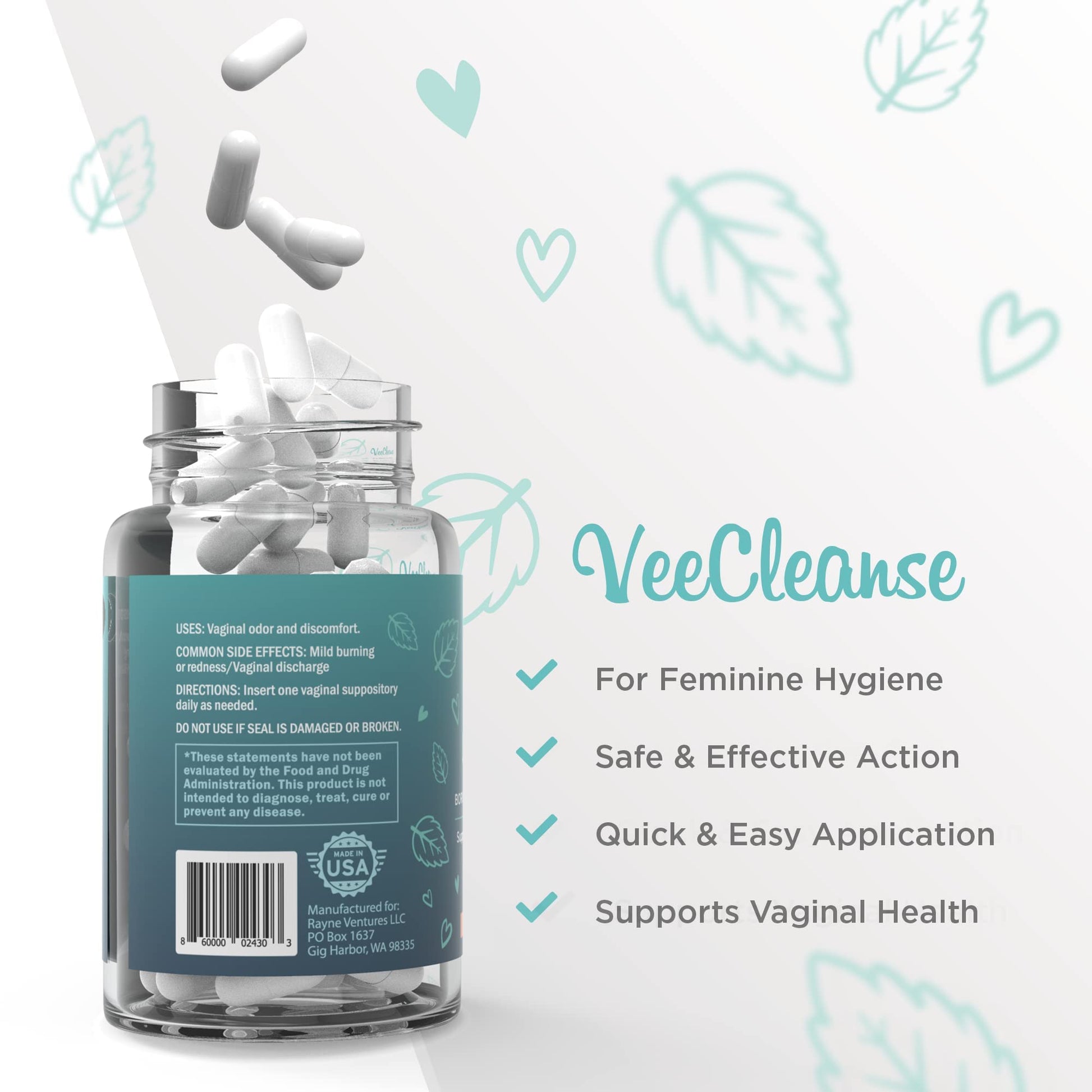 VeeFresh - VeeCleanse Boric Acid Vaginal Suppositories - Vaginal pH Balance Suppositories VeeFresh