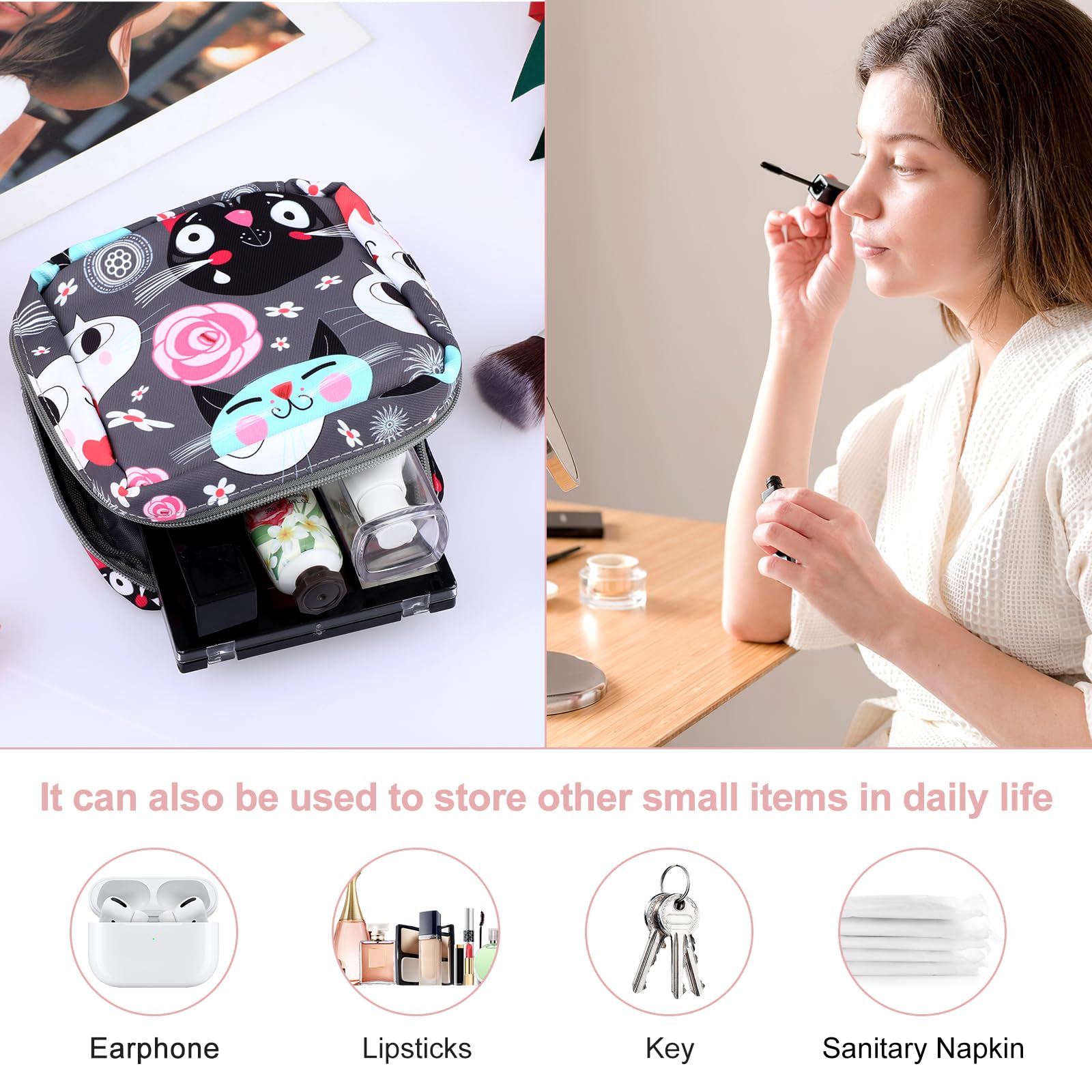 Abeillo 2Pcs Period Bag with Heart Carbiner, Sanitary Pad Storage Bag Samll Period Pouch Abeillo