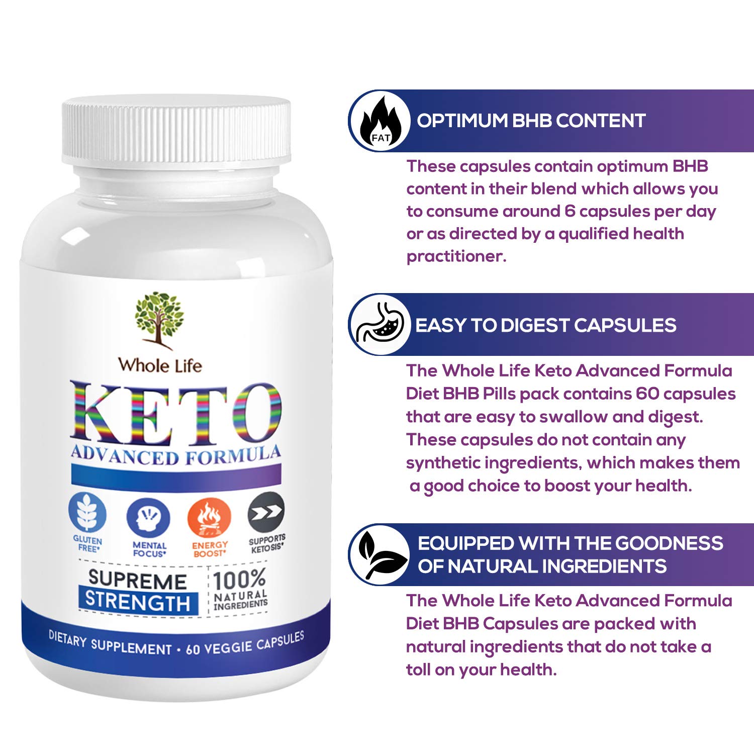 WHOLE LIFE Keto Advanced Formula Diet BHB Pills - Ketogenic All Natural, Support WHOLE LIFE