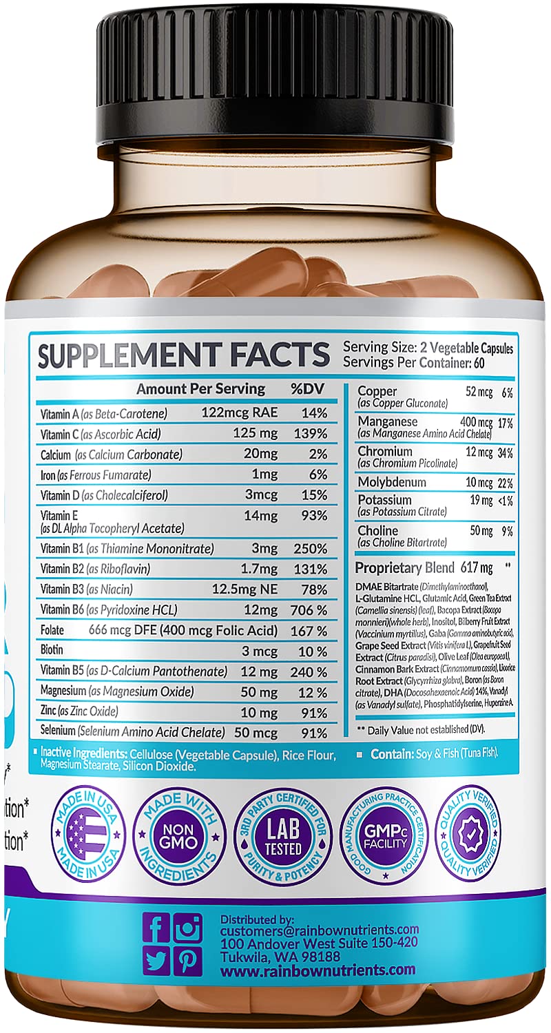 40-in-1 Brain Booster Supplements for Memory, Focus, Clarity, Energy, Performance Rainbow Nutrients, LLC