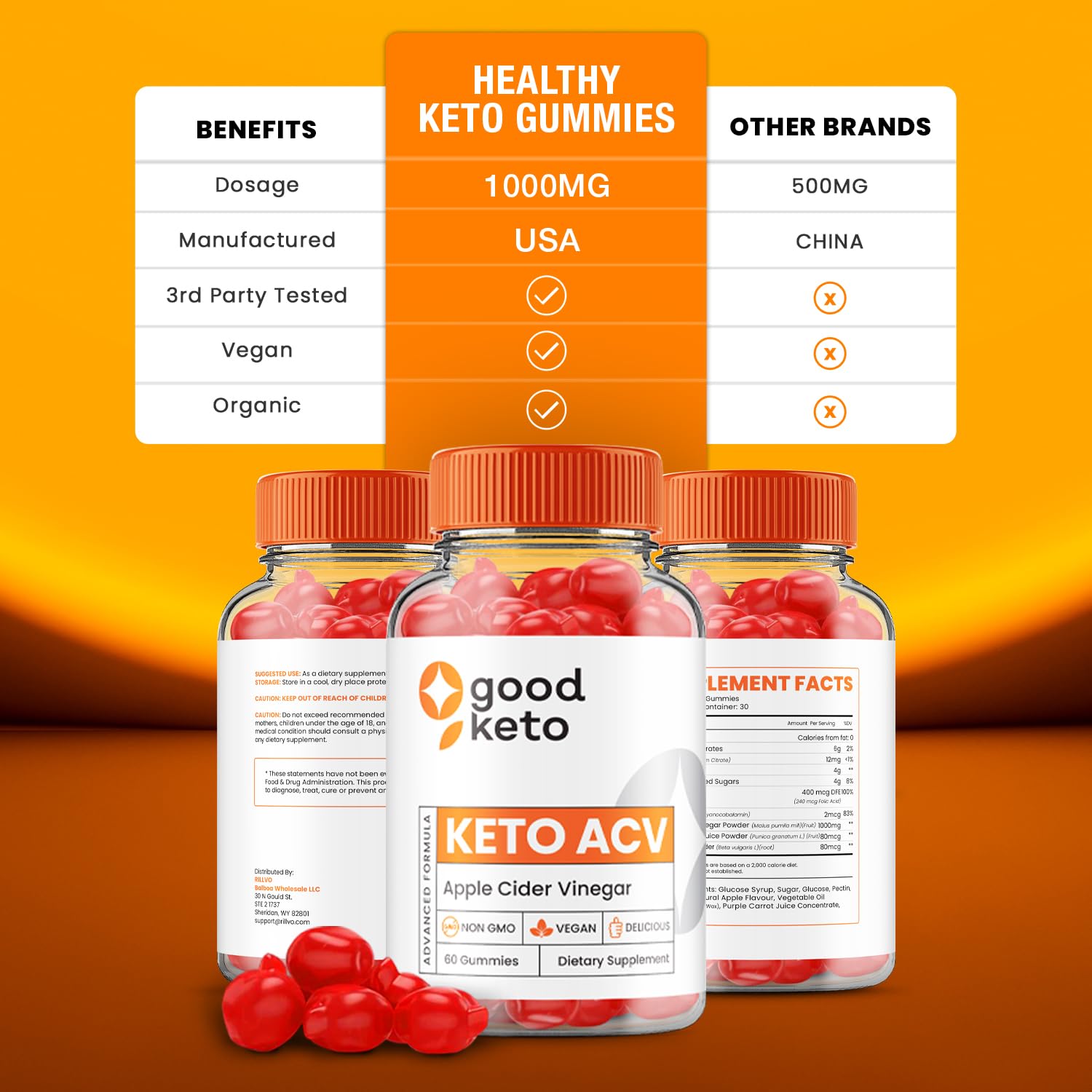 (2 Pack) Good Keto ACV Gummies - Official - Keto Good ACV Advanced Formula Plus Apple Rillvo