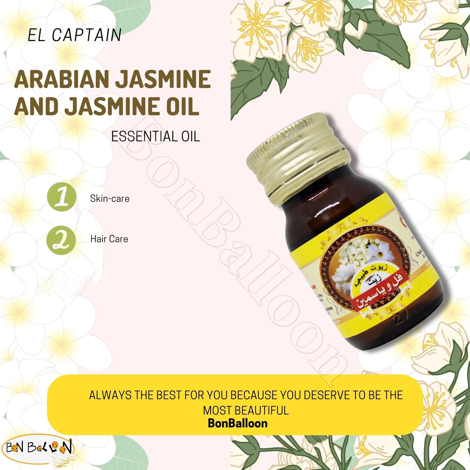 1 Pack Pure & Natural Jasmine Oil Cold Pressed El Captain Elcaptain Natural Concentrated Crude bonballoon