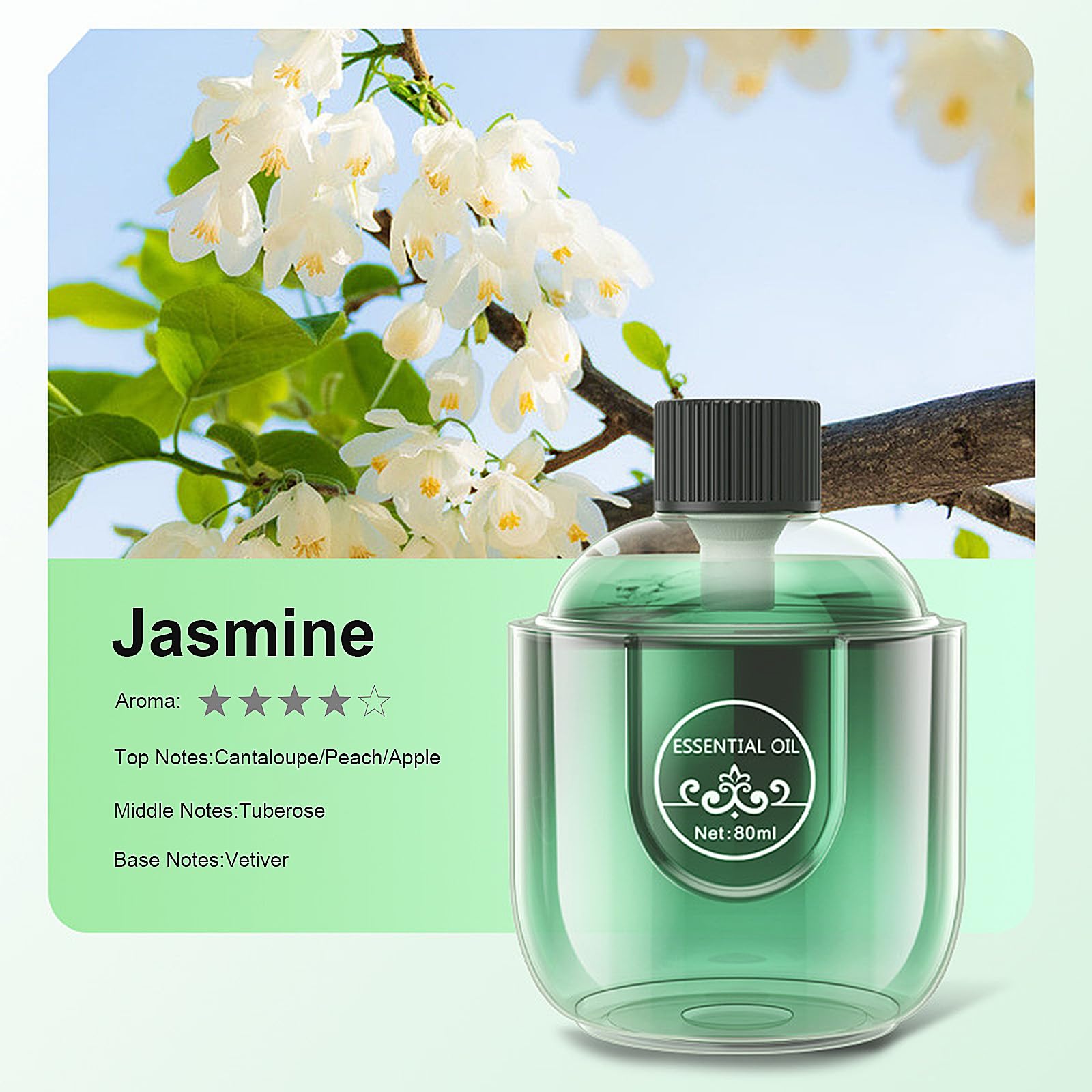 80ml Jasmine Diffuser Liquid Refill, Long Lasting 2.7 oz Oil Refill for Diffuser DIUFJAG
