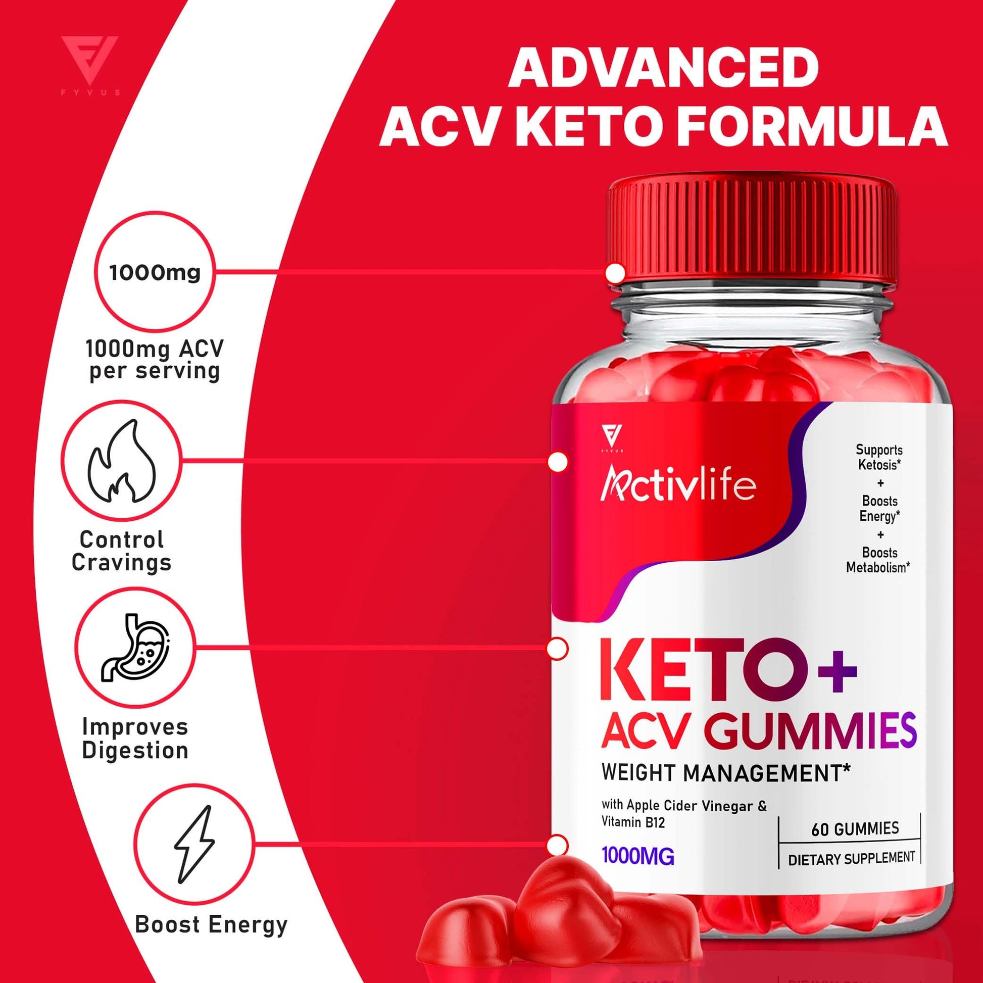 (2 Pack) Activlife Keto ACV Gummies Activelife Keto Advanced, Active Life Keto Fyvus