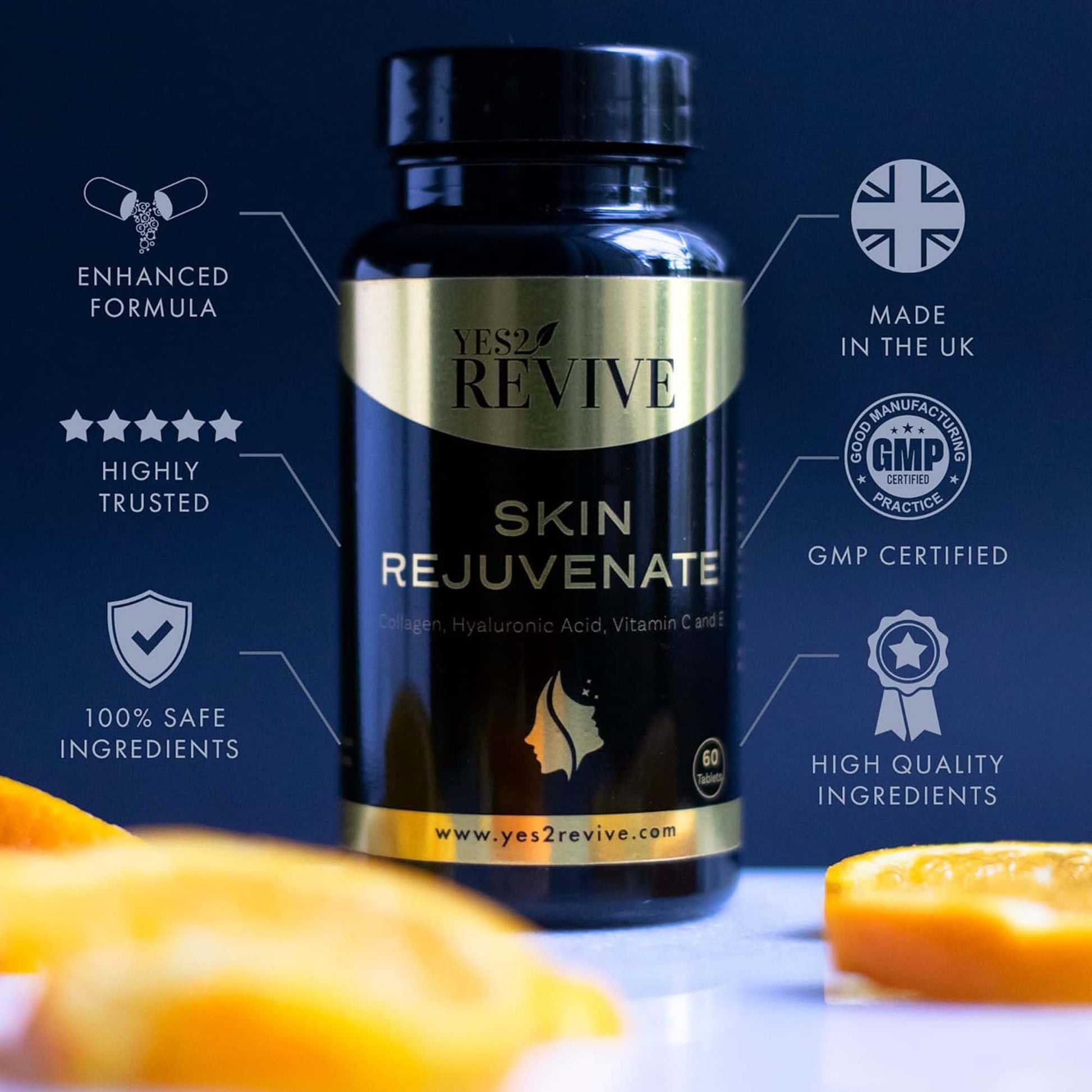YES2 REVIVE Marine Collagen Capsules - Enhanced with Hyaluronic Acid Vitamin C & E Skin Rejuvenate YES2 REVIVE