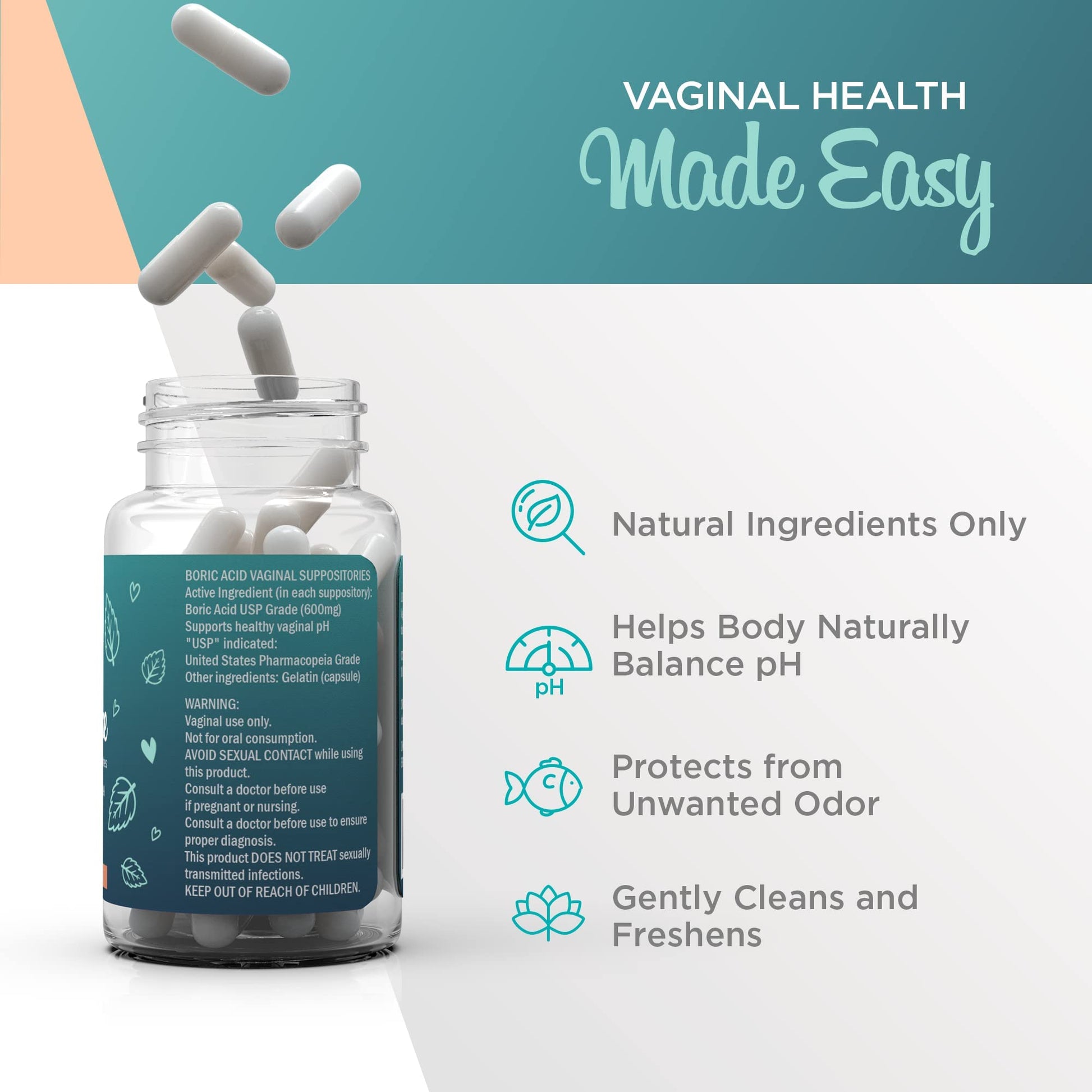 VeeFresh - VeeCleanse Boric Acid Vaginal Suppositories - Vaginal pH Balance Suppositories VeeFresh