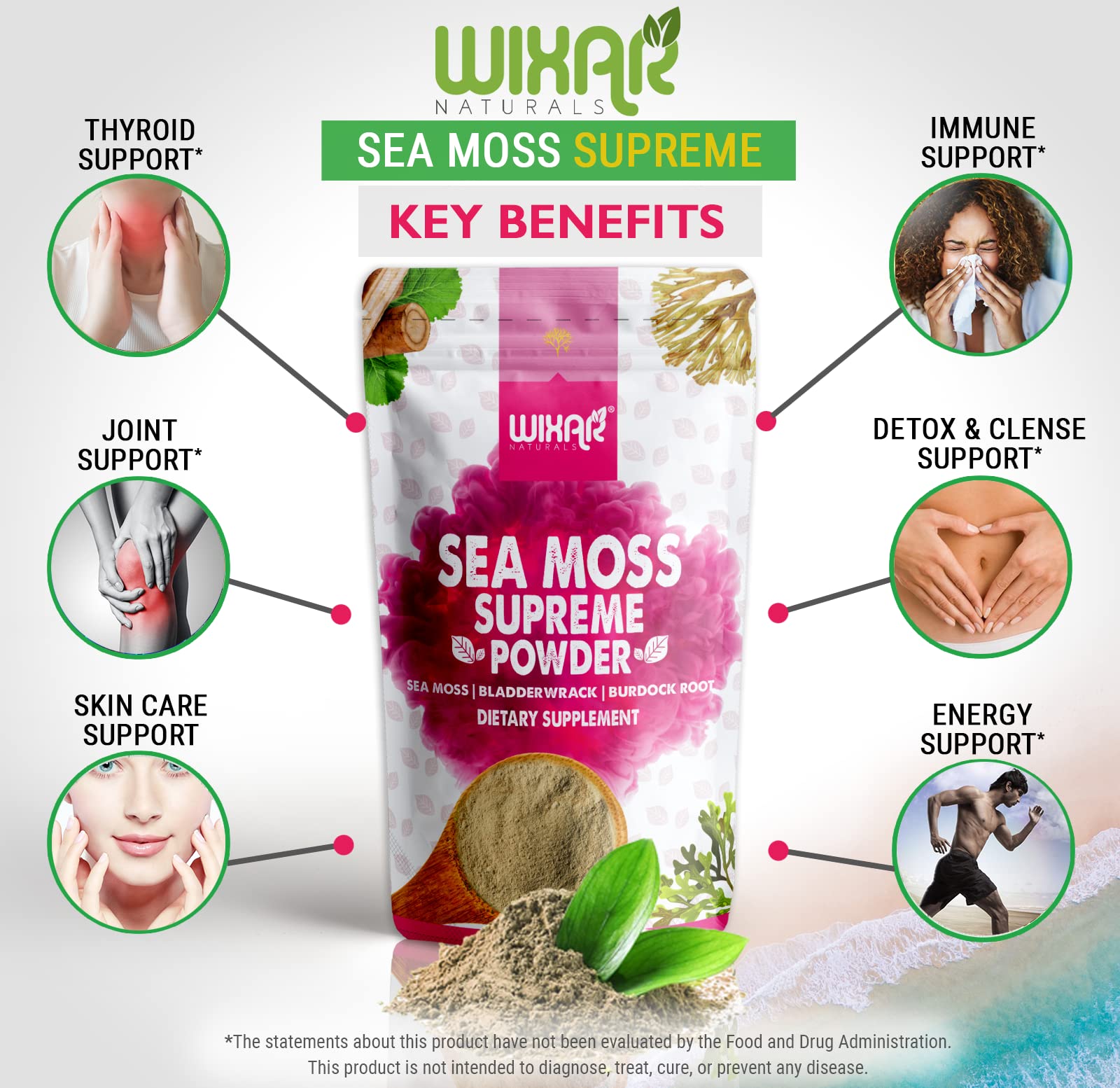 Wixar Wildcrafted Sea Moss Powder – (8 Ounces) – Natural Irish Sea Moss and Bladderwra WIXAR NATURALS