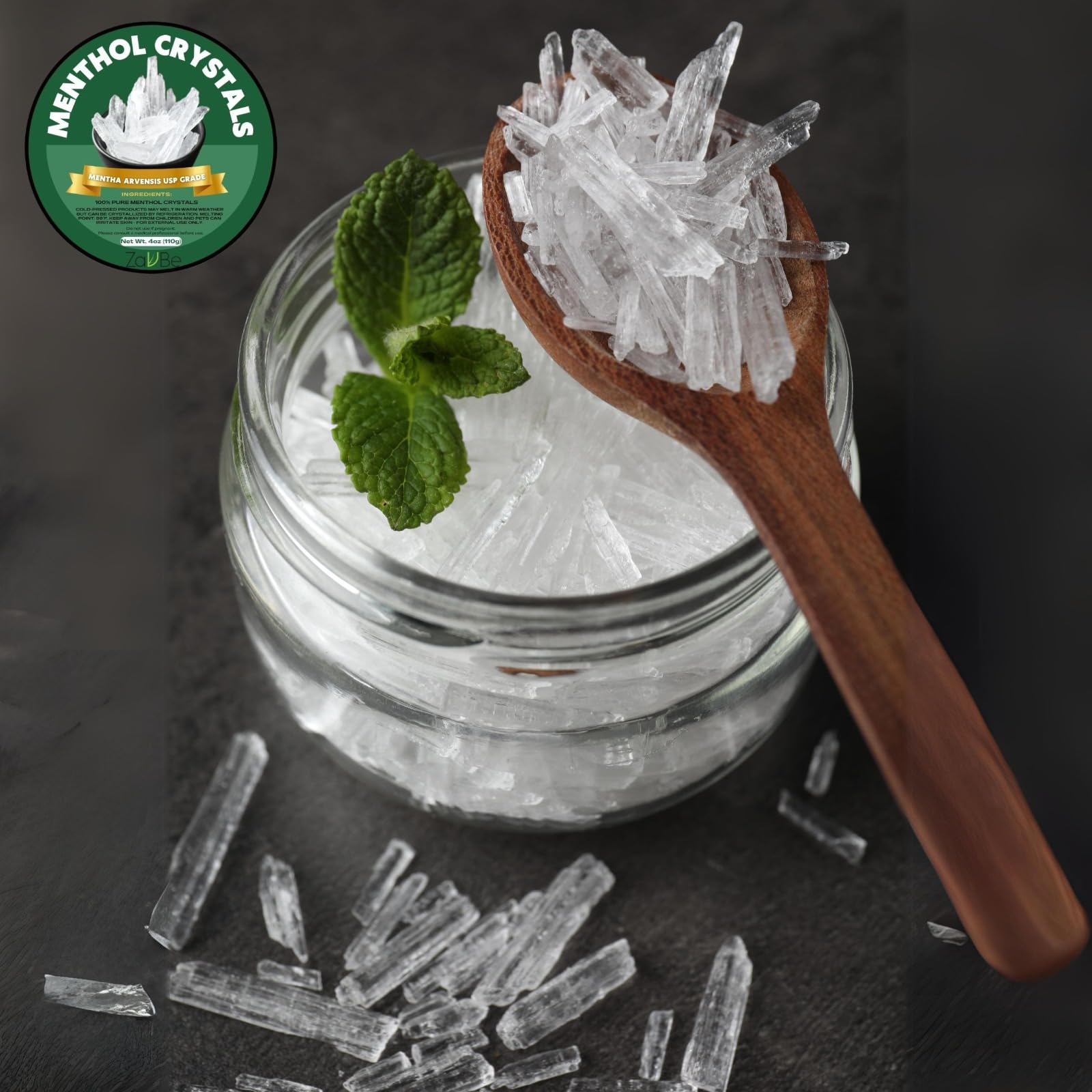 ZAVBE 1LB Menthol Crystal Mentha Arvensis Pure Natural in Resealable Bag USP Food Grade ZAVBE