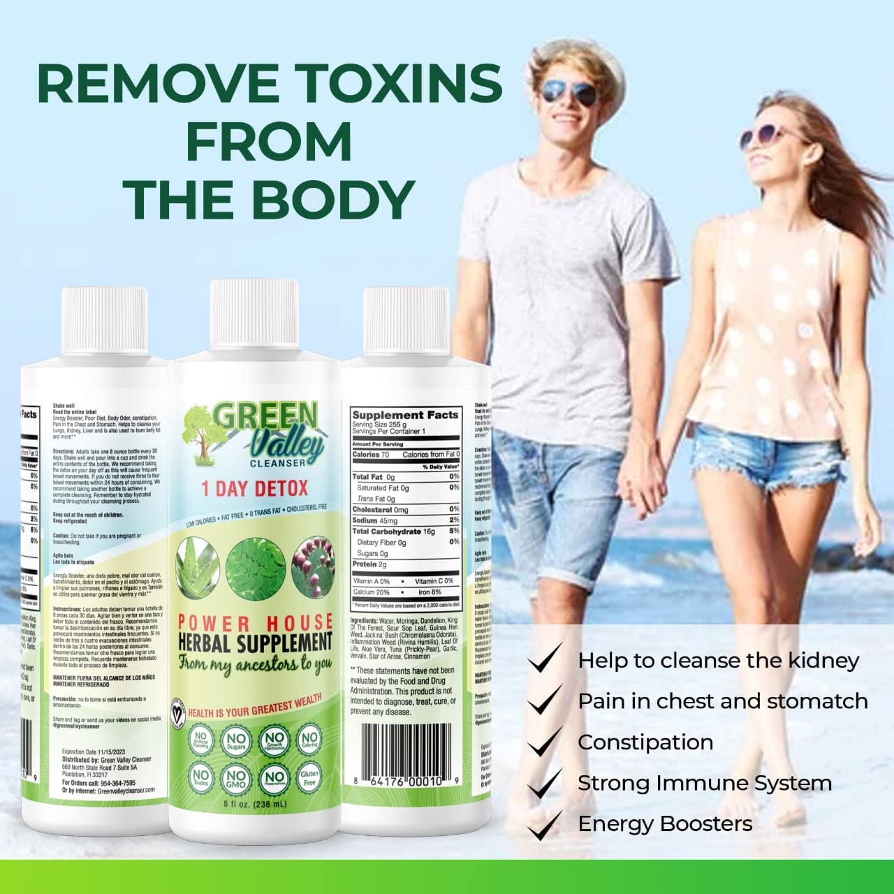 1 Day Colon Liquid Cleanse Formula and Liver Detox - Vegan Friendly, Helps Healthy Digestion Green Valley Cleanser