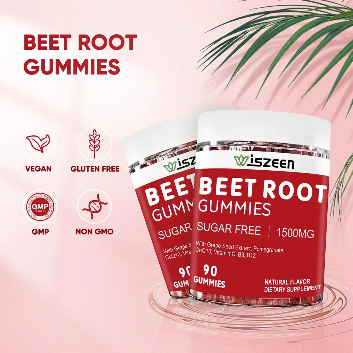 Wiszeen Beet Root Gummies - 60 Servings - Beets Gummies Beet Chews Nitric Oxide Wiszeen