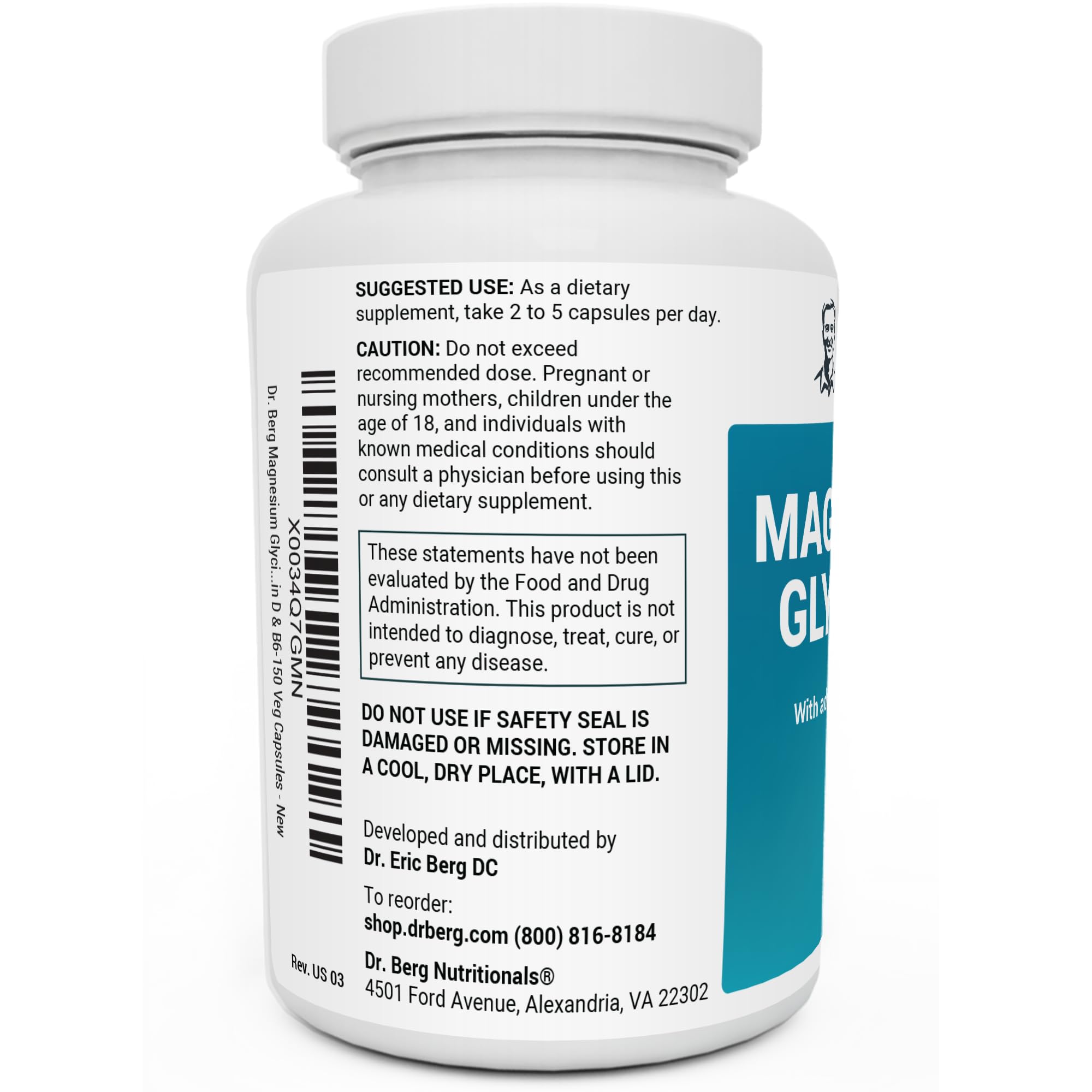 Dr. Berg's Magnesium Glycinate 400mg - Fully Chelated Veg Capsules for Stress Dr. Berg Nutritionals